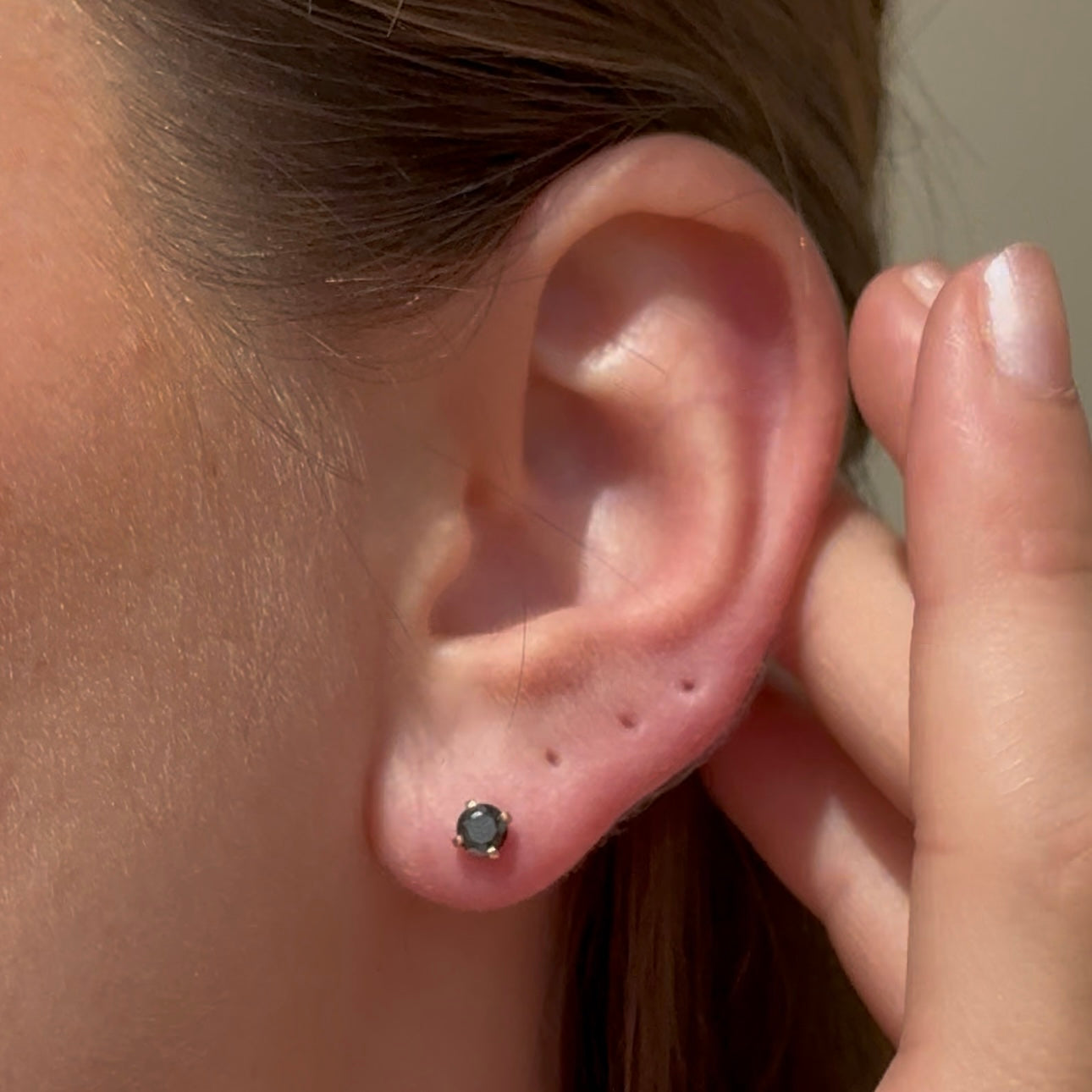 Black Diamond Cartilage Flat Back Stud in Solid 14k Yellow Gold