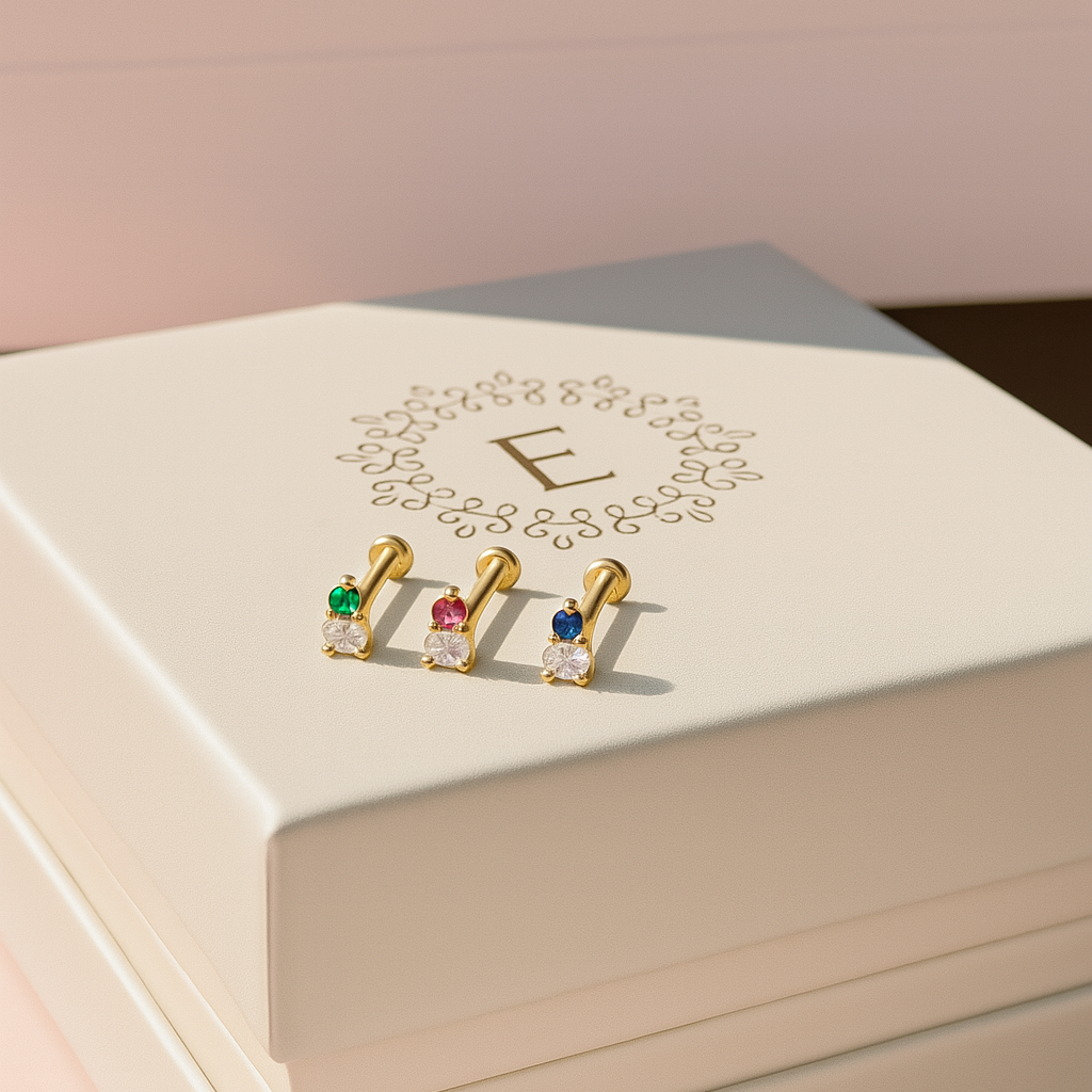 Diamond and Ruby Flat Back Stud in Solid 14k Yellow Gold