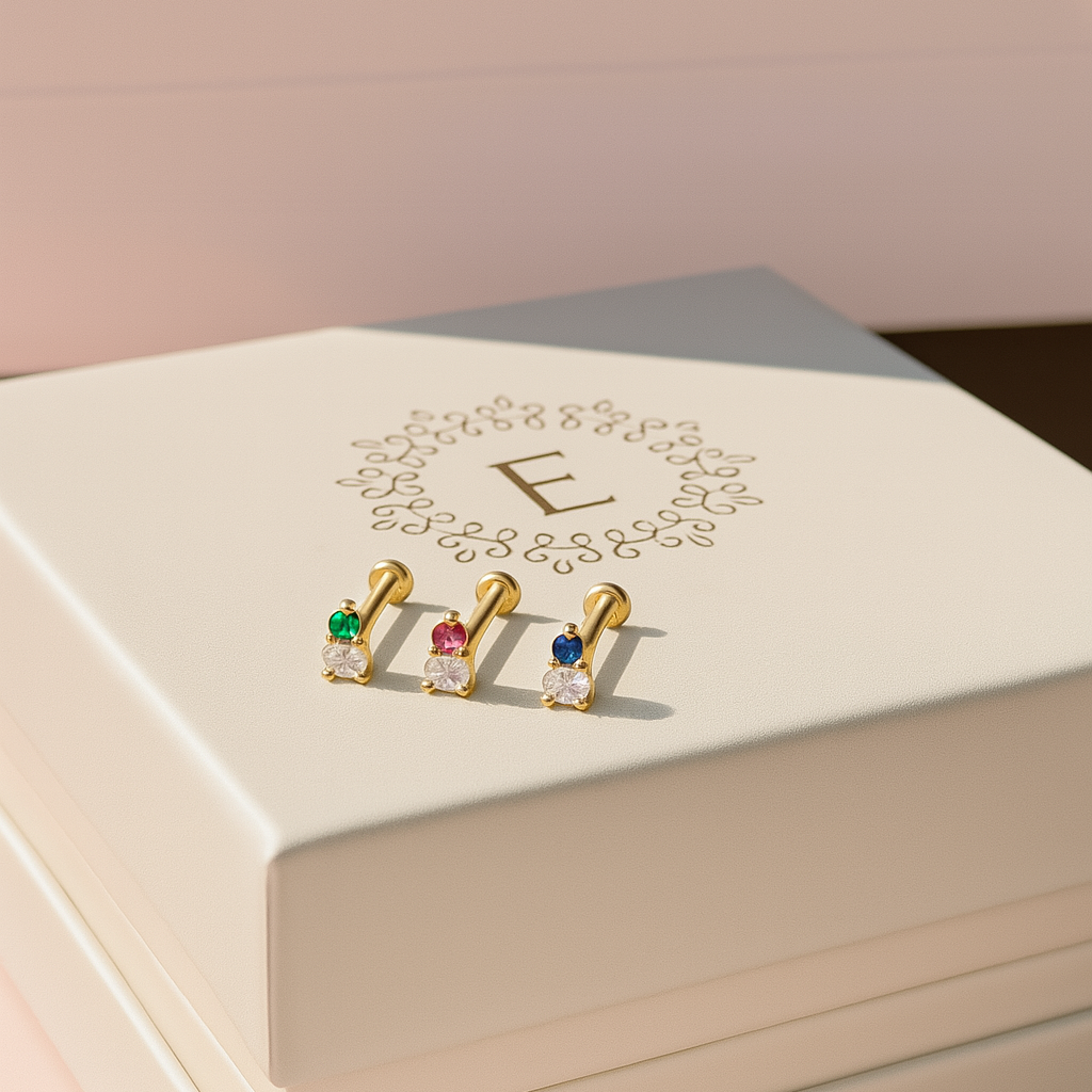 Diamond and Emerald Flat Back Stud in Solid 14k Yellow Gold