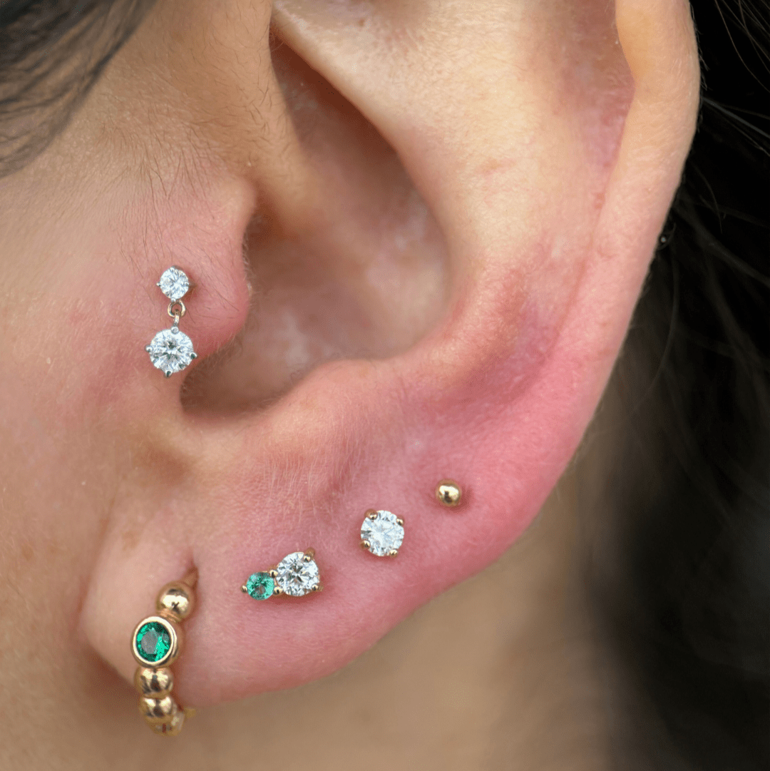Diamond Threaded Flat Back Stud in Solid 14k Yellow Gold