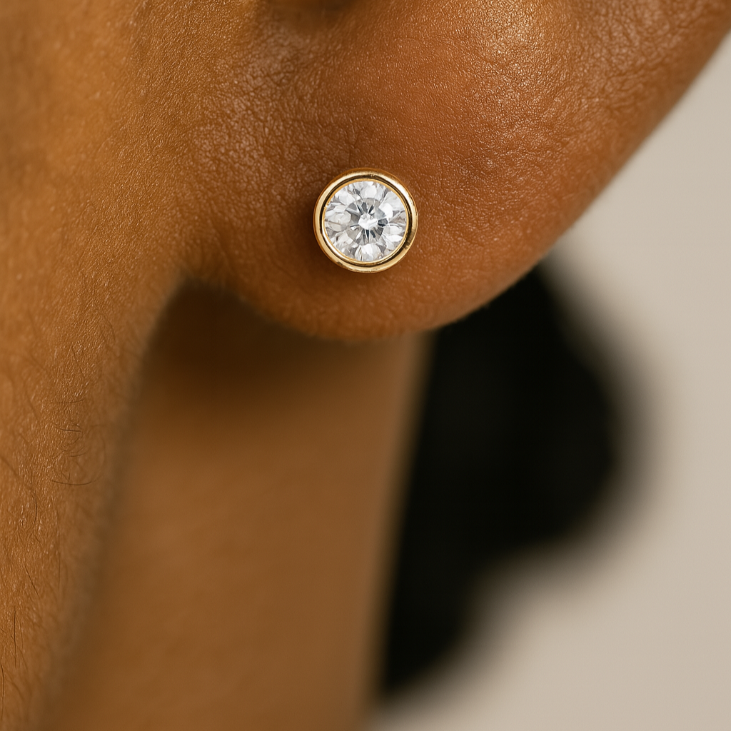 Natural Diamond Flat Back Stud Bezel Set in Solid 14k White Gold