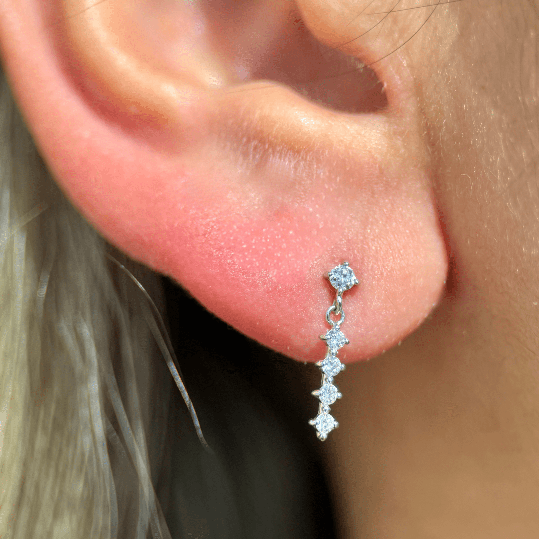 Timeless Round Diamond Strand Flat Back Stud in Solid 14k White Gold