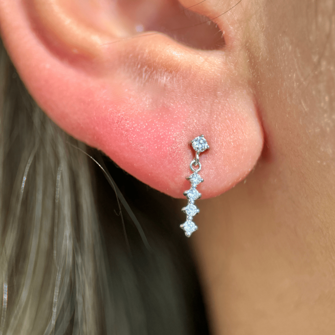 Timeless Round Diamond Strand Flat Back Stud in Solid 14k White Gold