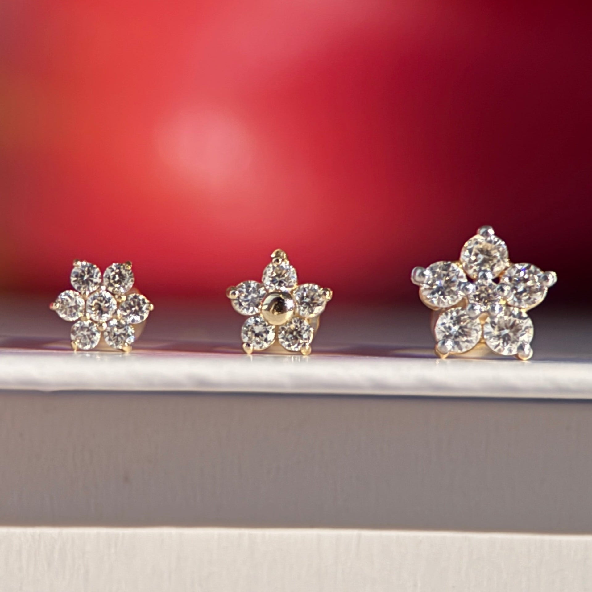Diamond Flower Flat Back Stud in in Solid 14k White Gold