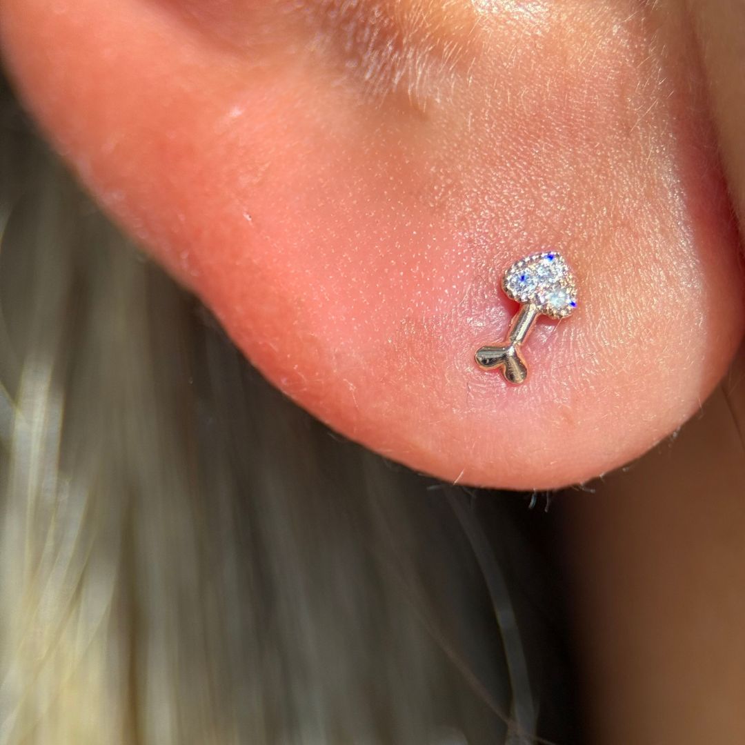 Rose Gold Cupid's Arrow Diamond Flat Back Earring