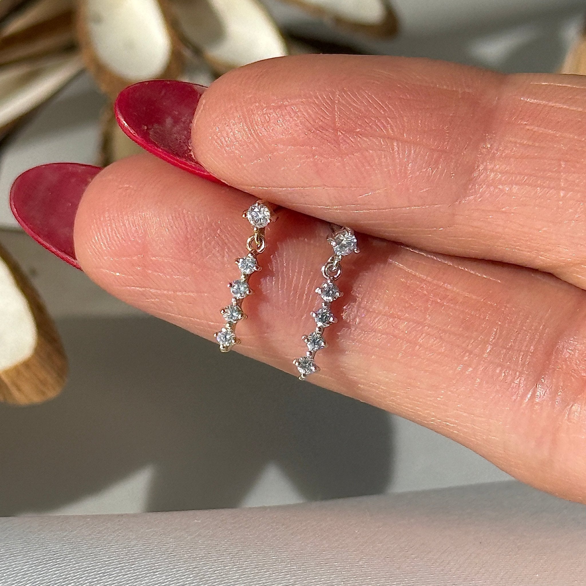 Timeless Round Diamond Strand Flat Back Stud in Solid 14k White Gold