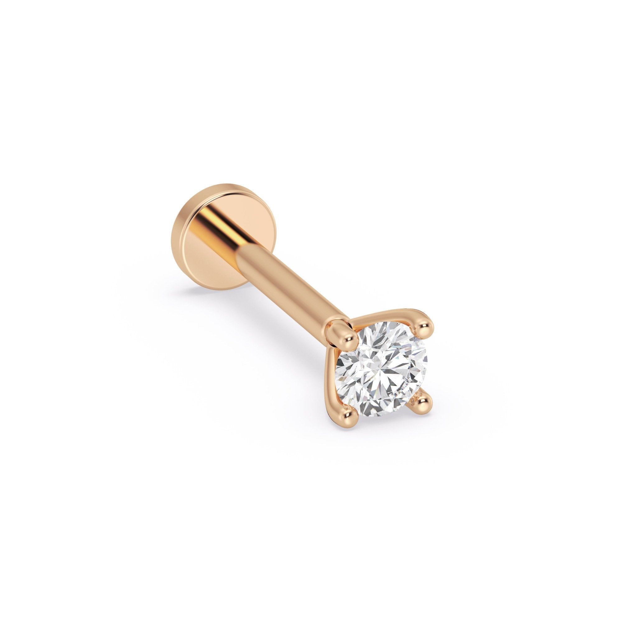Diamond Threaded Flat Back Stud in Solid 14k Rose Gold