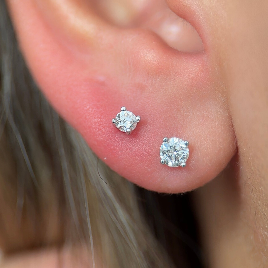 Diamond Threaded Flat Back Stud in Solid 14k White Gold