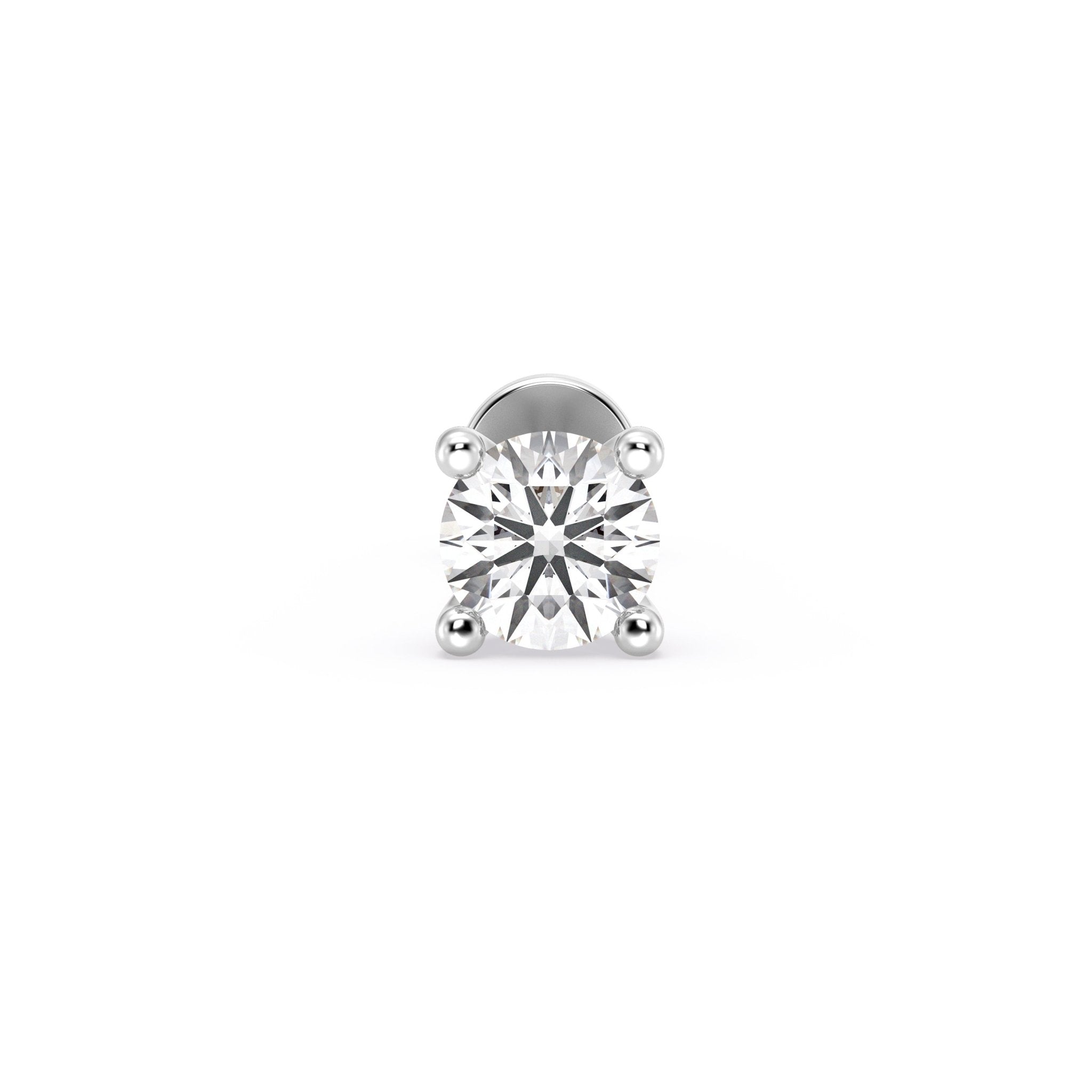 Diamond Threaded Flat Back Stud in Solid 14k White Gold