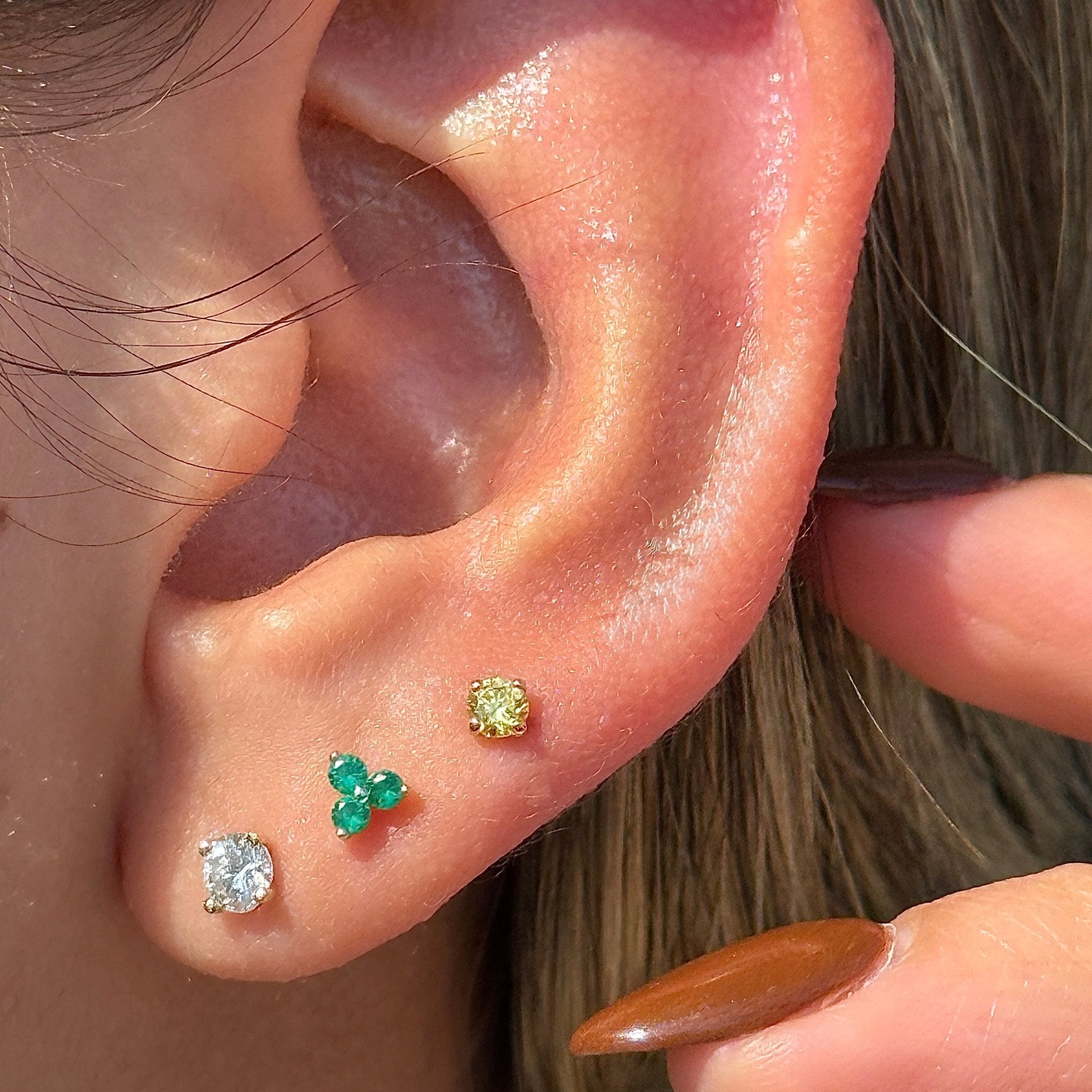 Diamond Threaded Flat Back Stud in Solid 14k Rose Gold