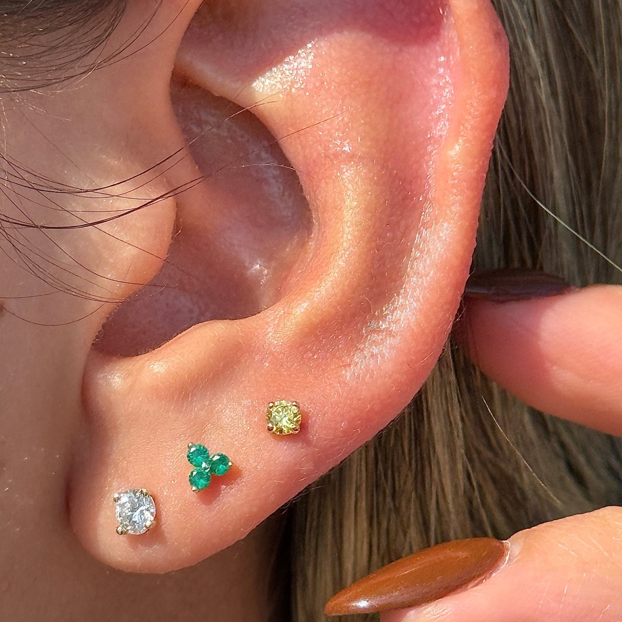 Diamond Threaded Flat Back Stud in Solid 14k Yellow Gold