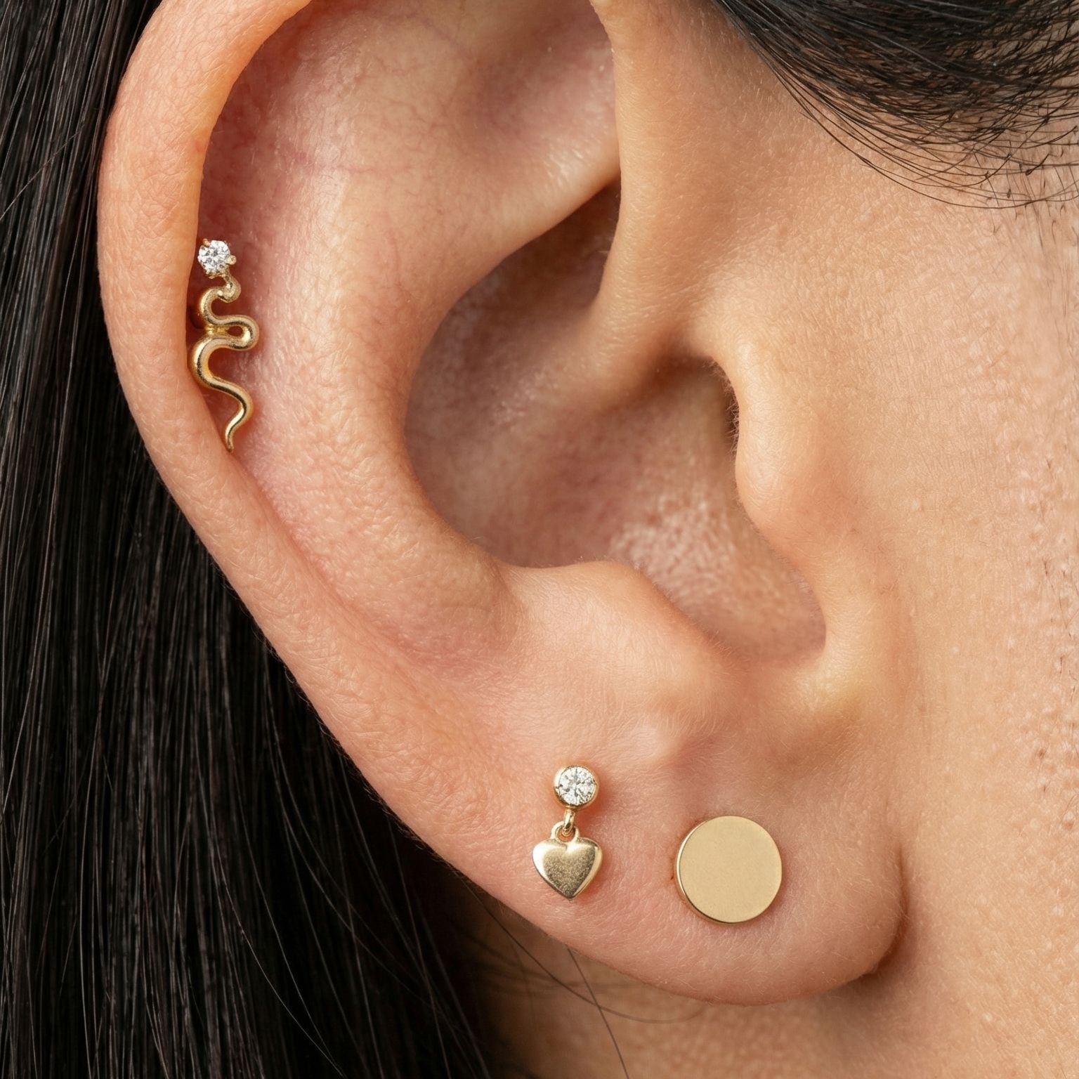 Yellow Gold Heart Drop Flat Back Stone Earring
