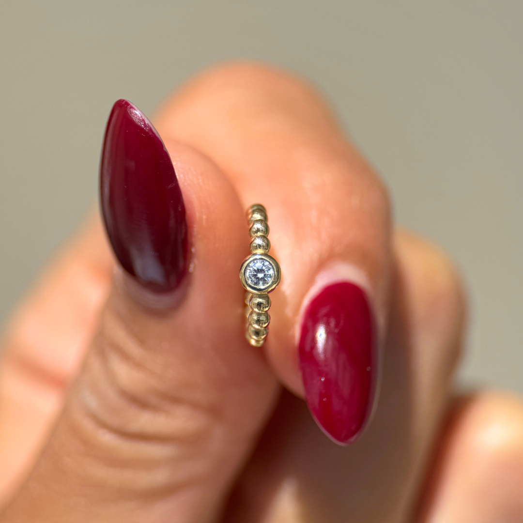 Beaded Bubble Cuff with Stud in Solid 14k Yellow Gold