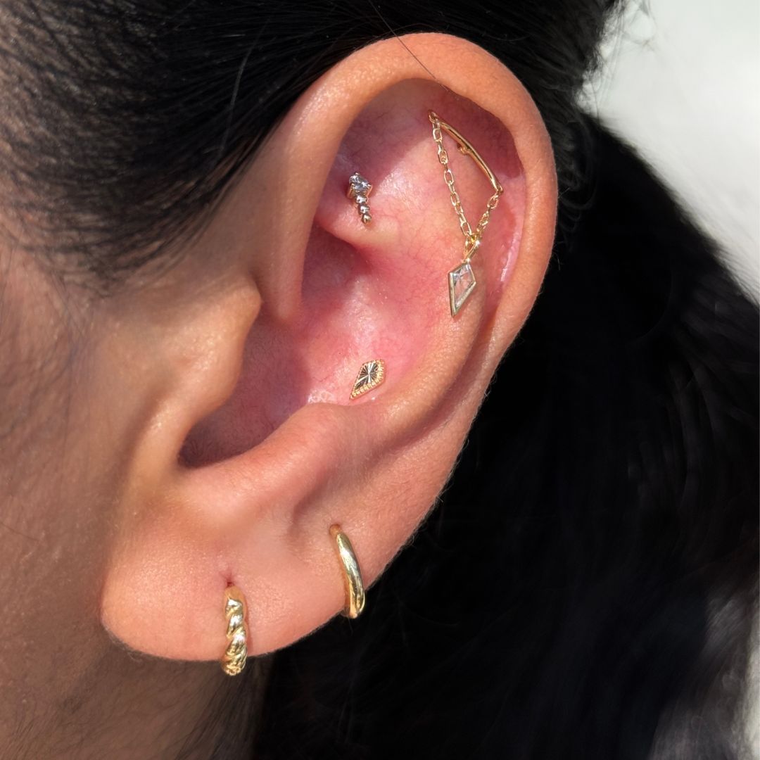 Solid 14k White Gold Round CZ Beaded Earring