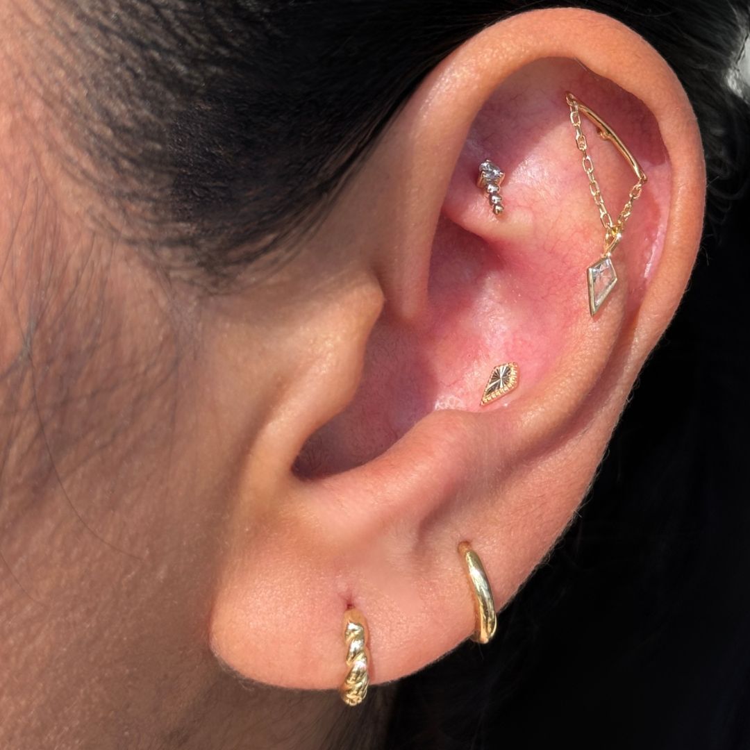 Solid 14k White Gold Round CZ Beaded Earring