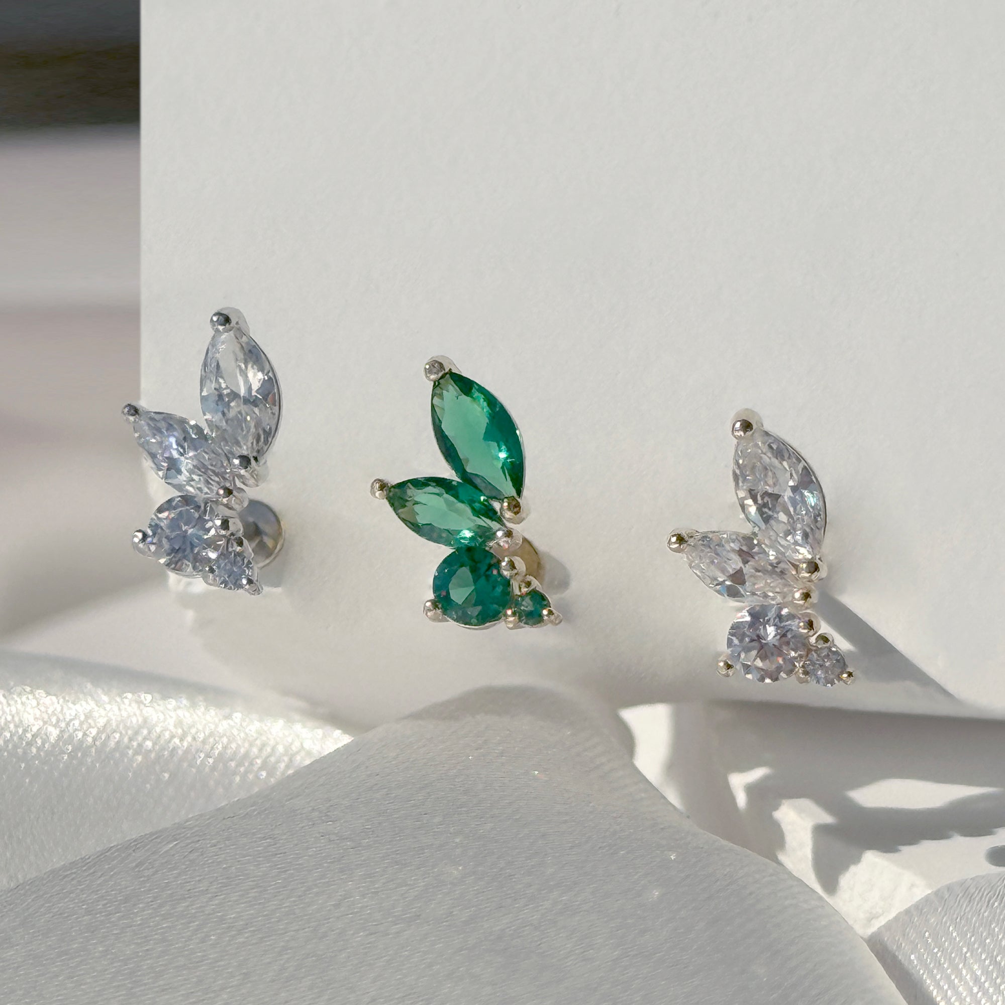 Marquise Angel Wing Flat Back Stud in Solid 14k White Gold