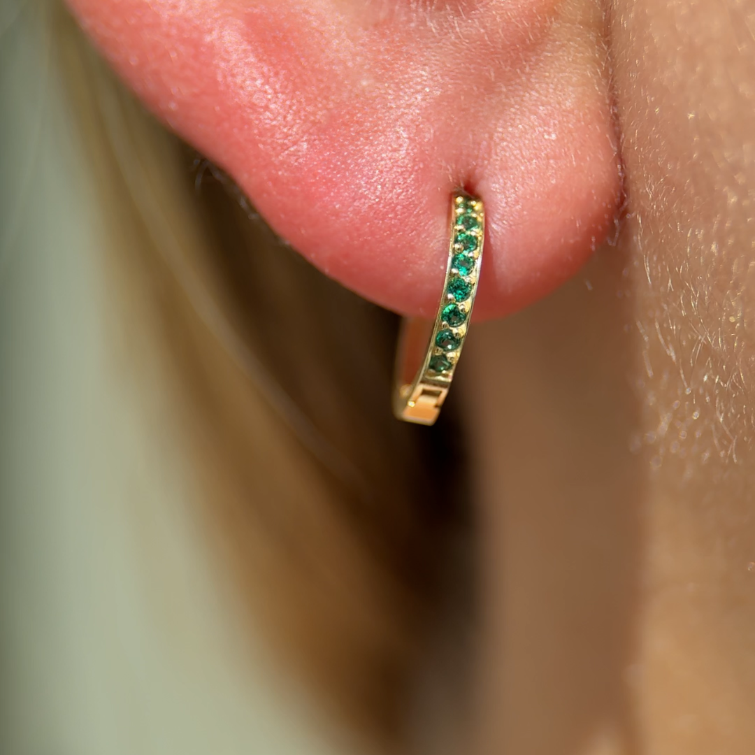 Emerald Cartilage Hoop in Solid 14k Yellow Gold