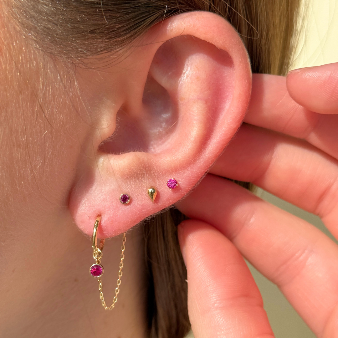 Ruby Cartilage Flat Back Stud in Solid 14k Yellow Gold
