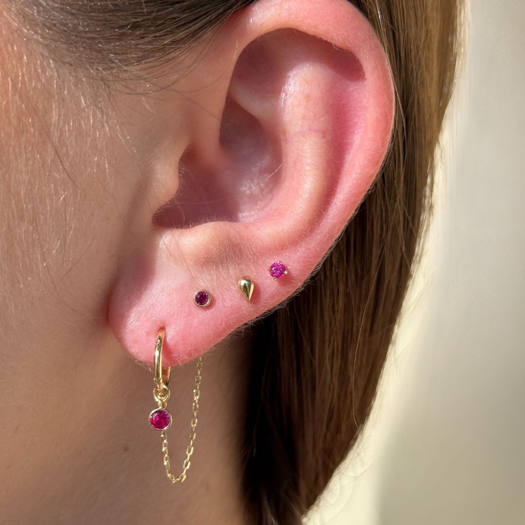 Ruby Cartilage Flat Back Stud in Solid 14k Yellow Gold