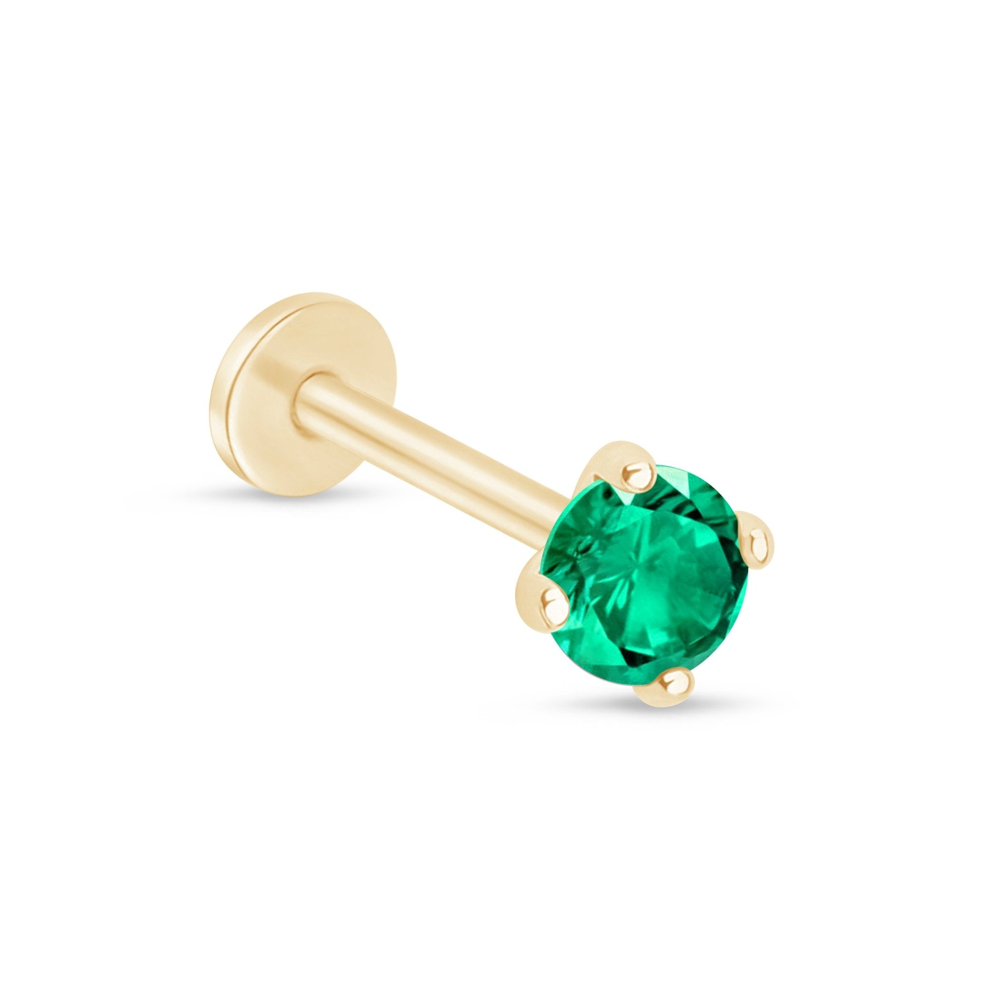 Emerald Cartilage Flat Back Stud in Solid 14k Yellow Gold
