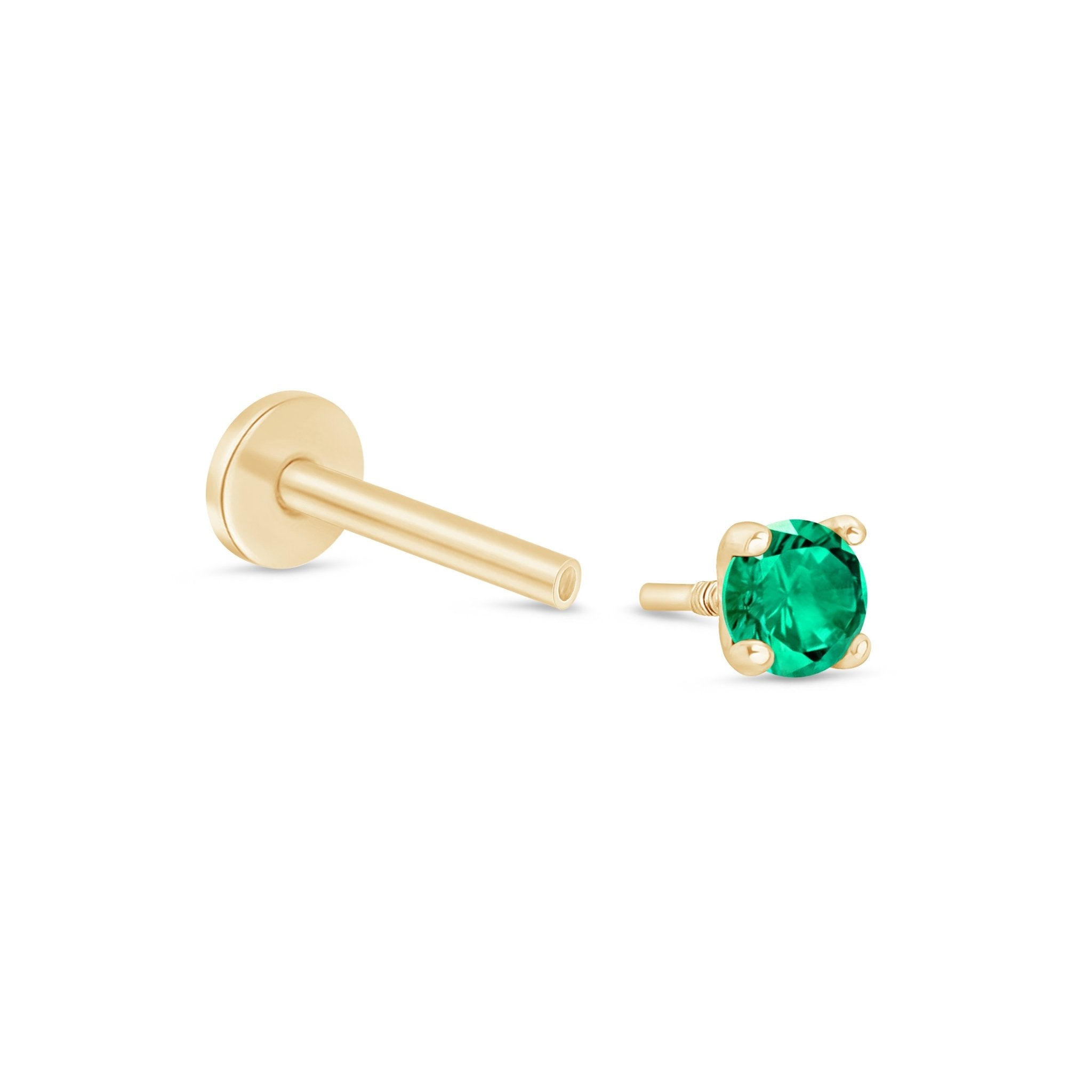 Emerald Cartilage Flat Back Stud in Solid 14k Yellow Gold