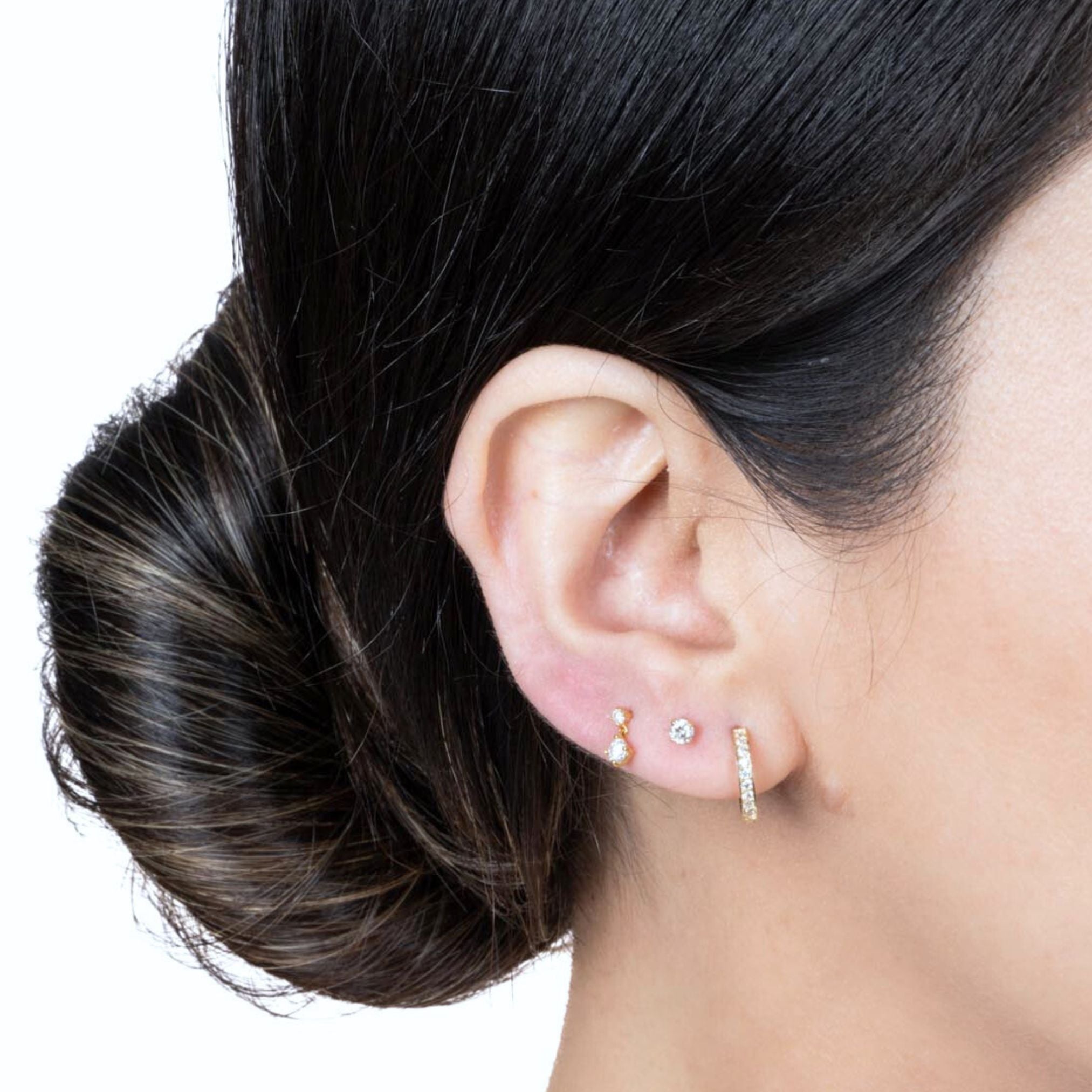Double Diamond Drop Flat Back Stud in Solid 14k White Gold