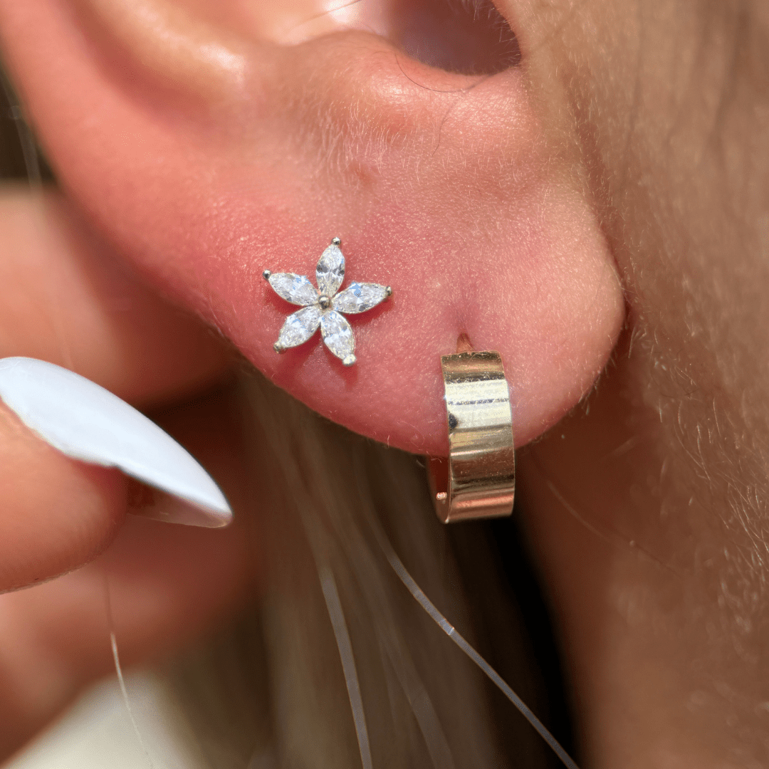 Marquise Flower Flat Back in Solid 14k White Gold
