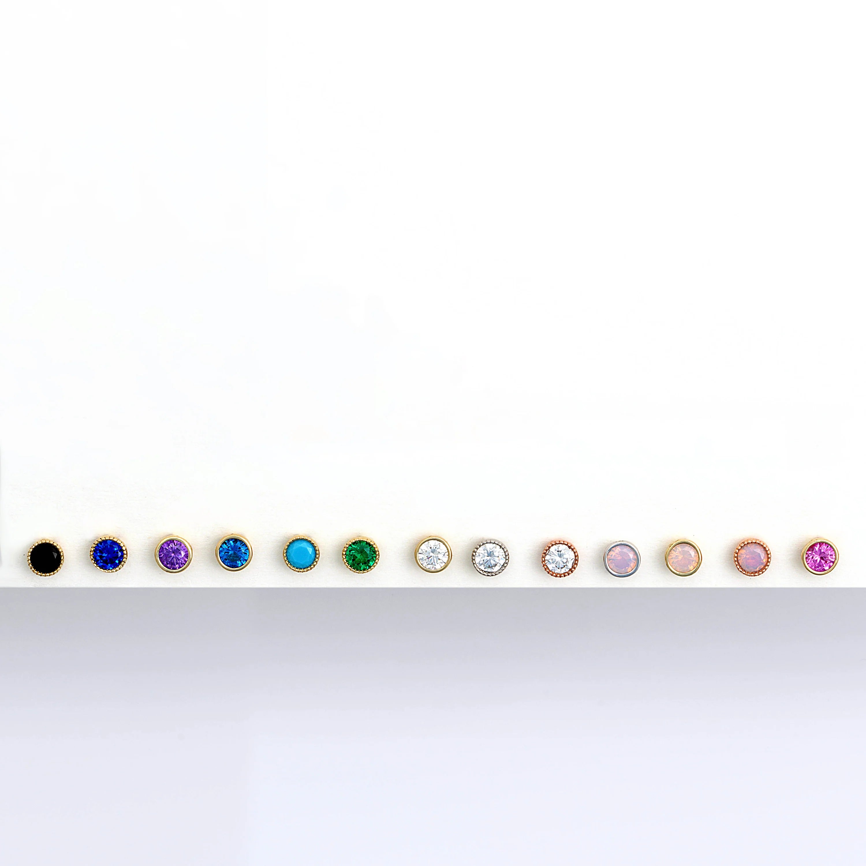 Round Gemstone Flat Back Stud Bezel Set in Solid 14k White Gold