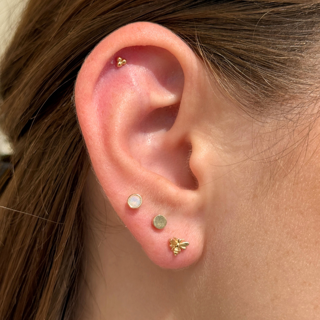 Minimalist Bee Flat Back Stud in Solid 14k Yellow Gold
