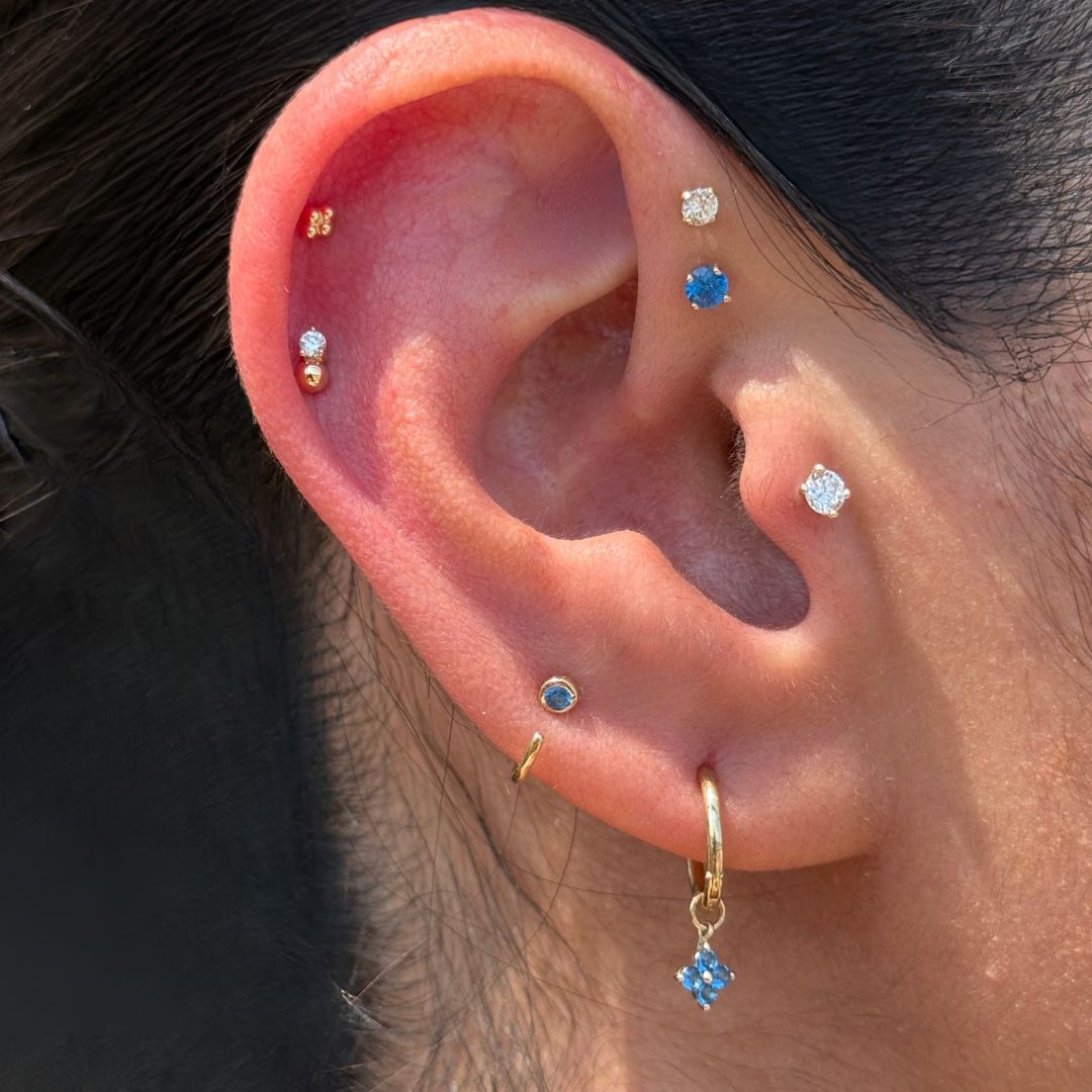 Beaded CZ Drop Stud Earring in 14k White Gold