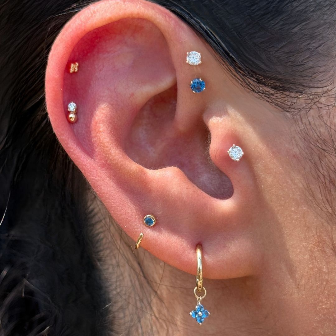 Beaded CZ Drop Stud Earring in 14k White Gold