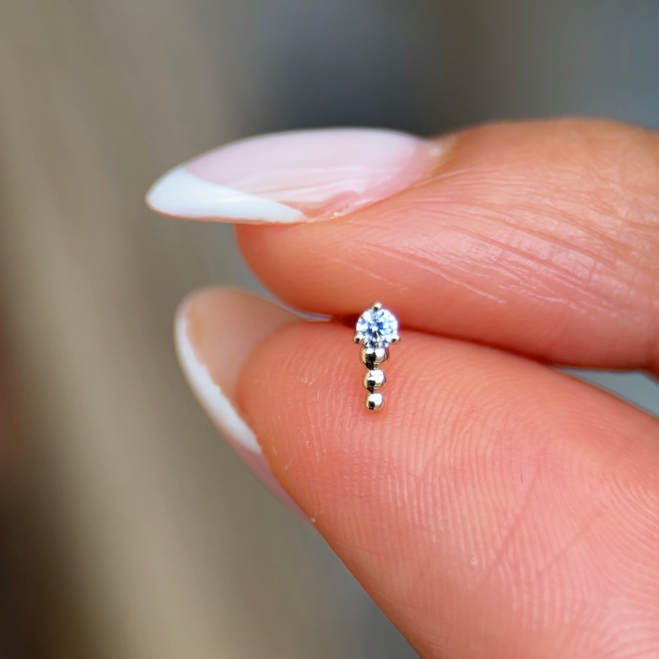 Solid 14k Yellow Gold Round CZ Beaded Earring