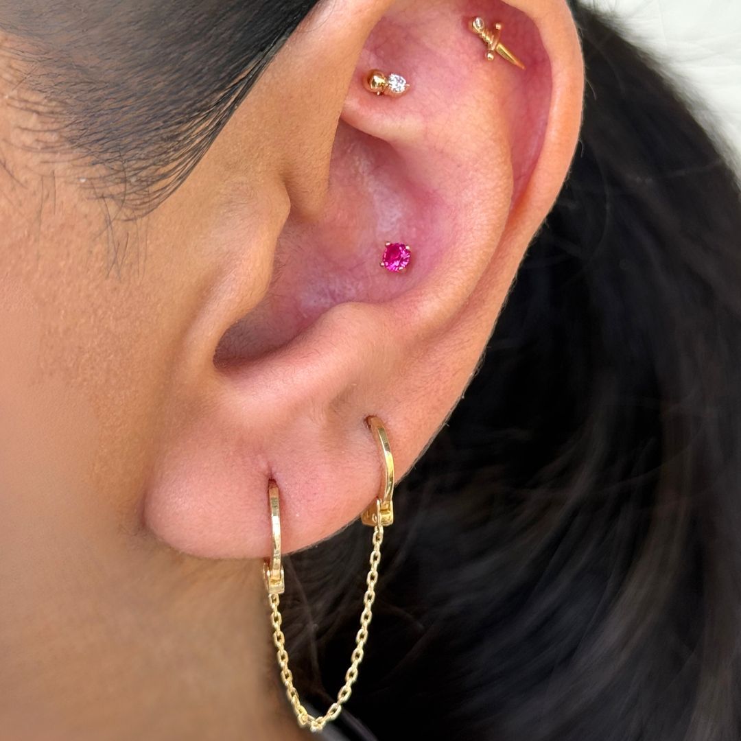Beaded CZ Drop Stud Earring in 14k White Gold