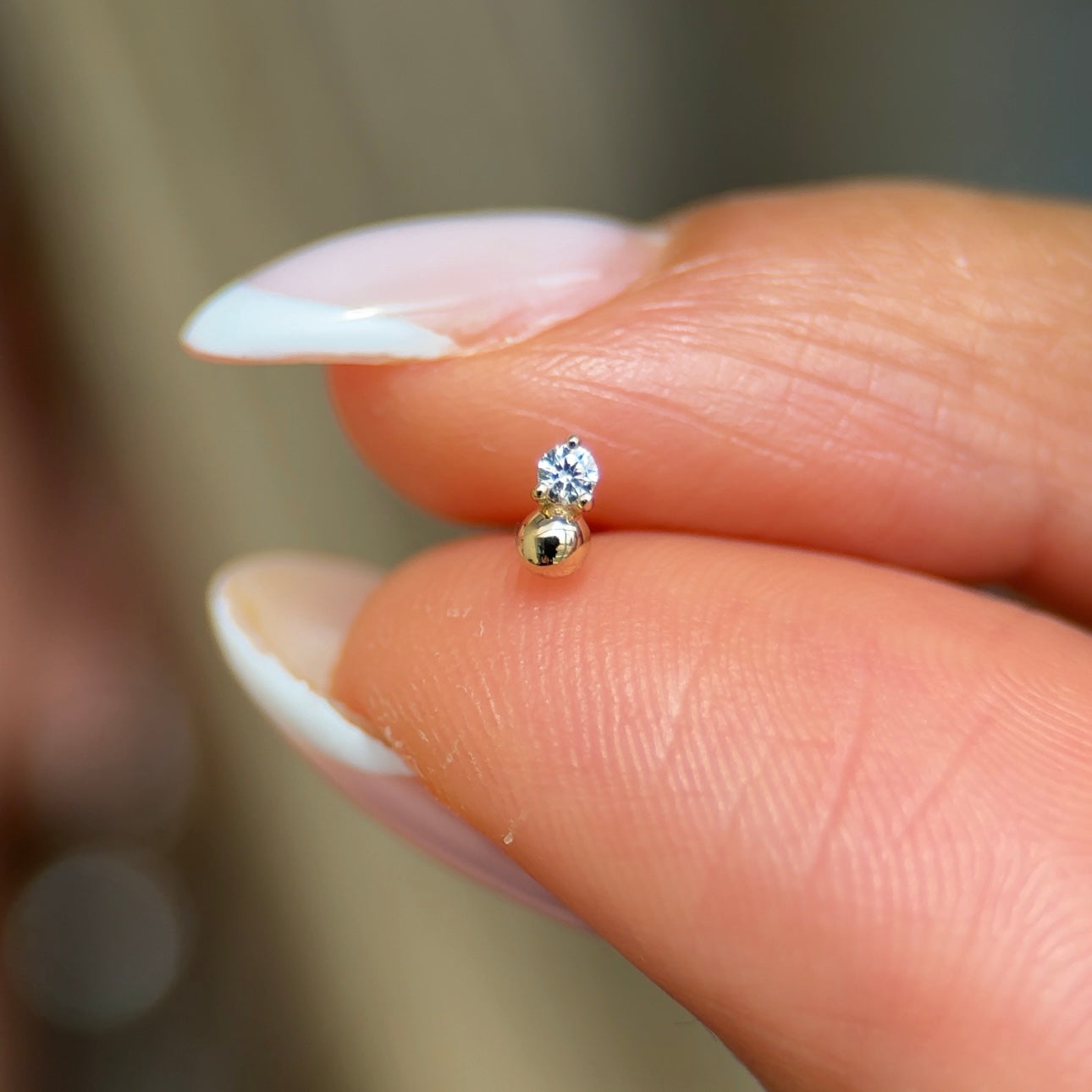 Beaded CZ Drop Stud Earring in 14k White Gold