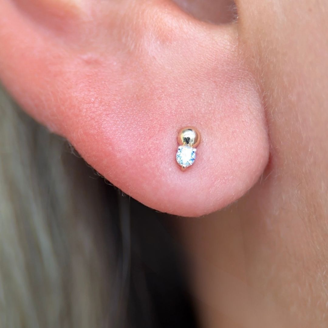Beaded CZ Drop Stud Earring in 14k White Gold
