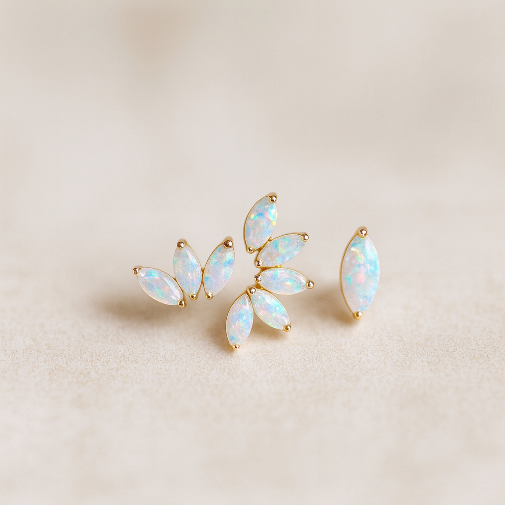 Solid 14k Gold Marquise Opal Five-Stone Earring