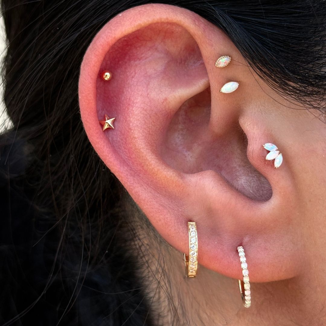 Solid 14k Gold Marquise Opal Stud Earring