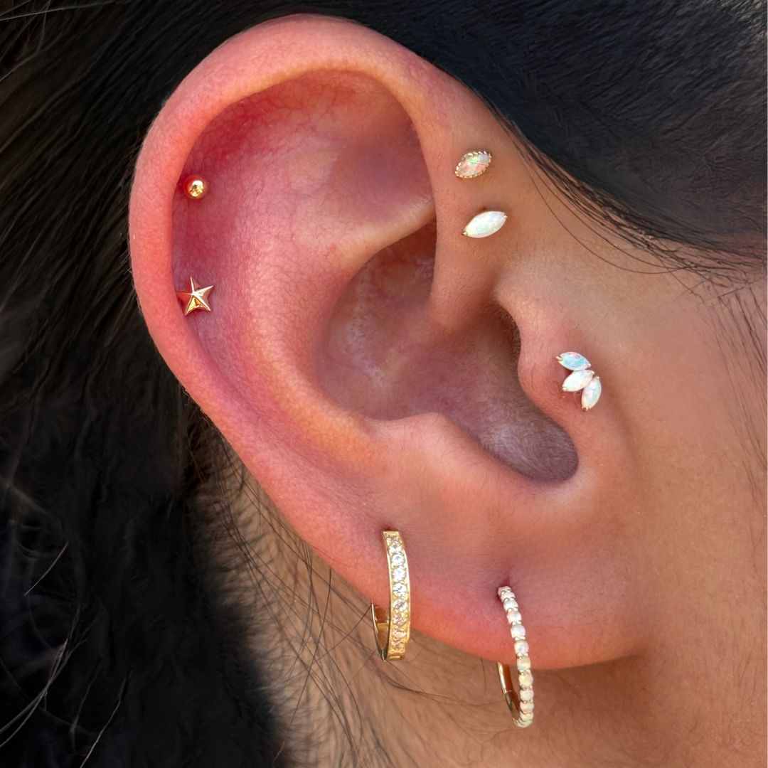 Solid 14k Gold Marquise Opal Milgrain Stud Earring