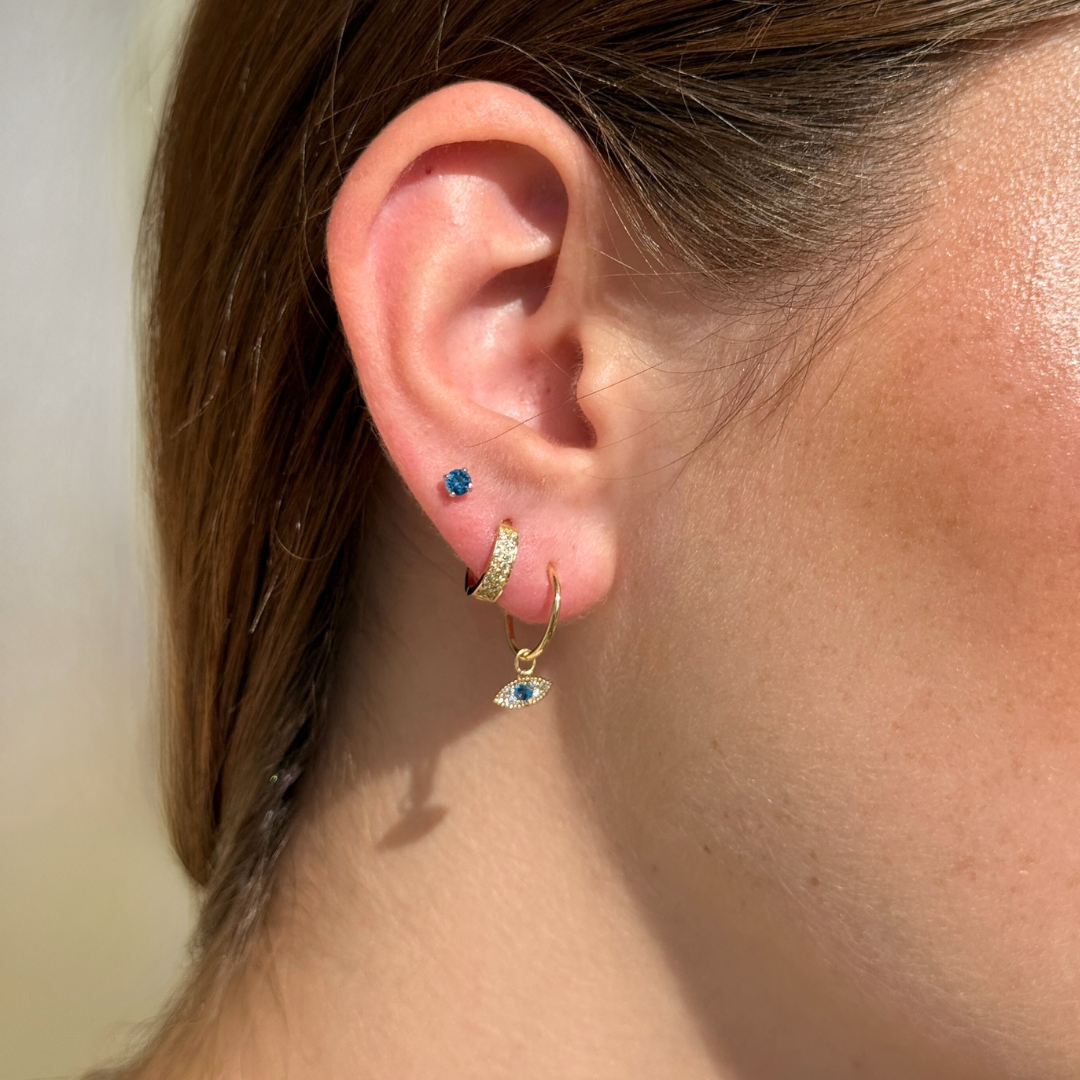 Blue Topaz Cartilage Flat Back Stud in Solid 14k Yellow Gold
