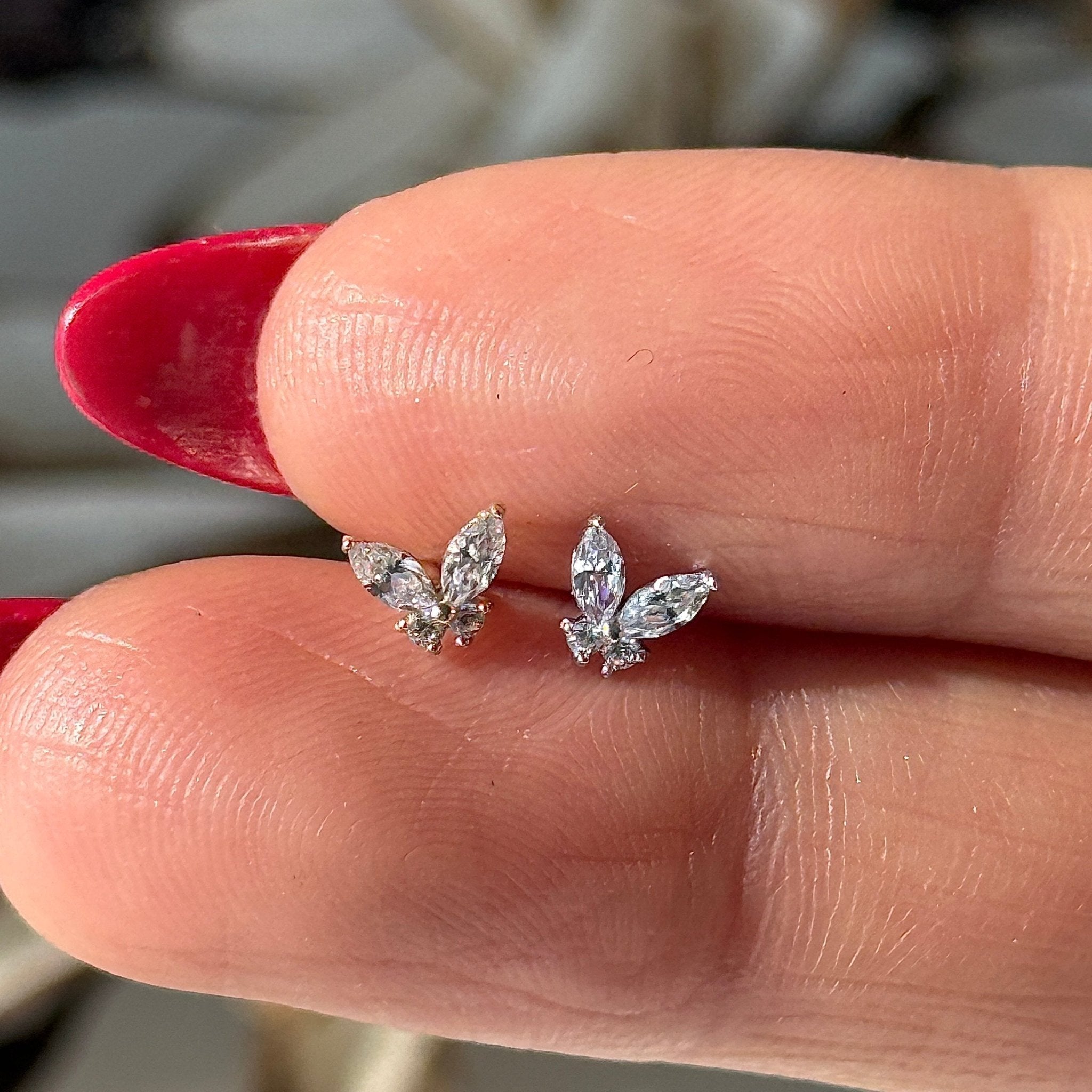 Fluttering Butterfly Flat Back Stud in Solid 14k White Gold