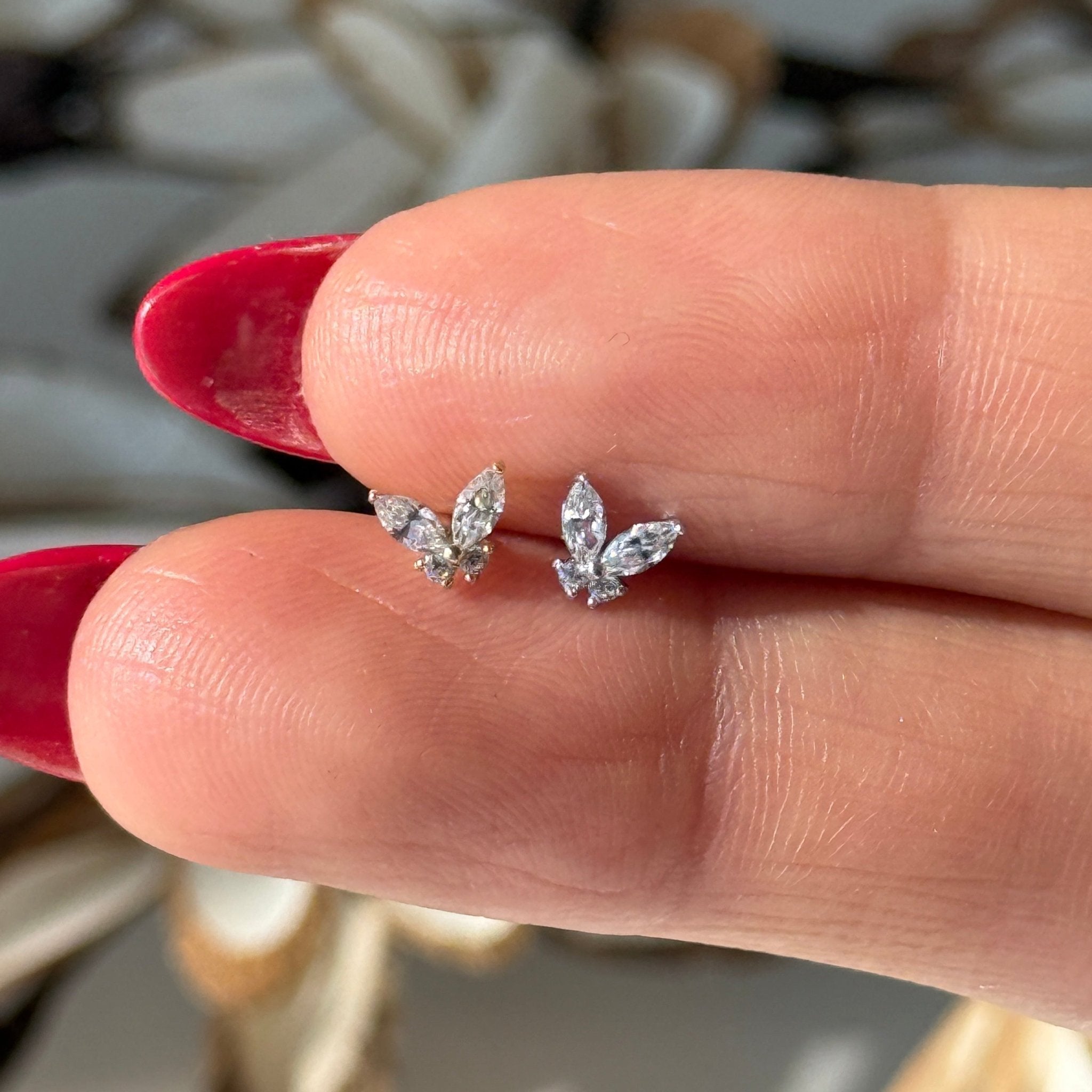 Fluttering Butterfly Flat Back Stud in Solid 14k Yellow Gold