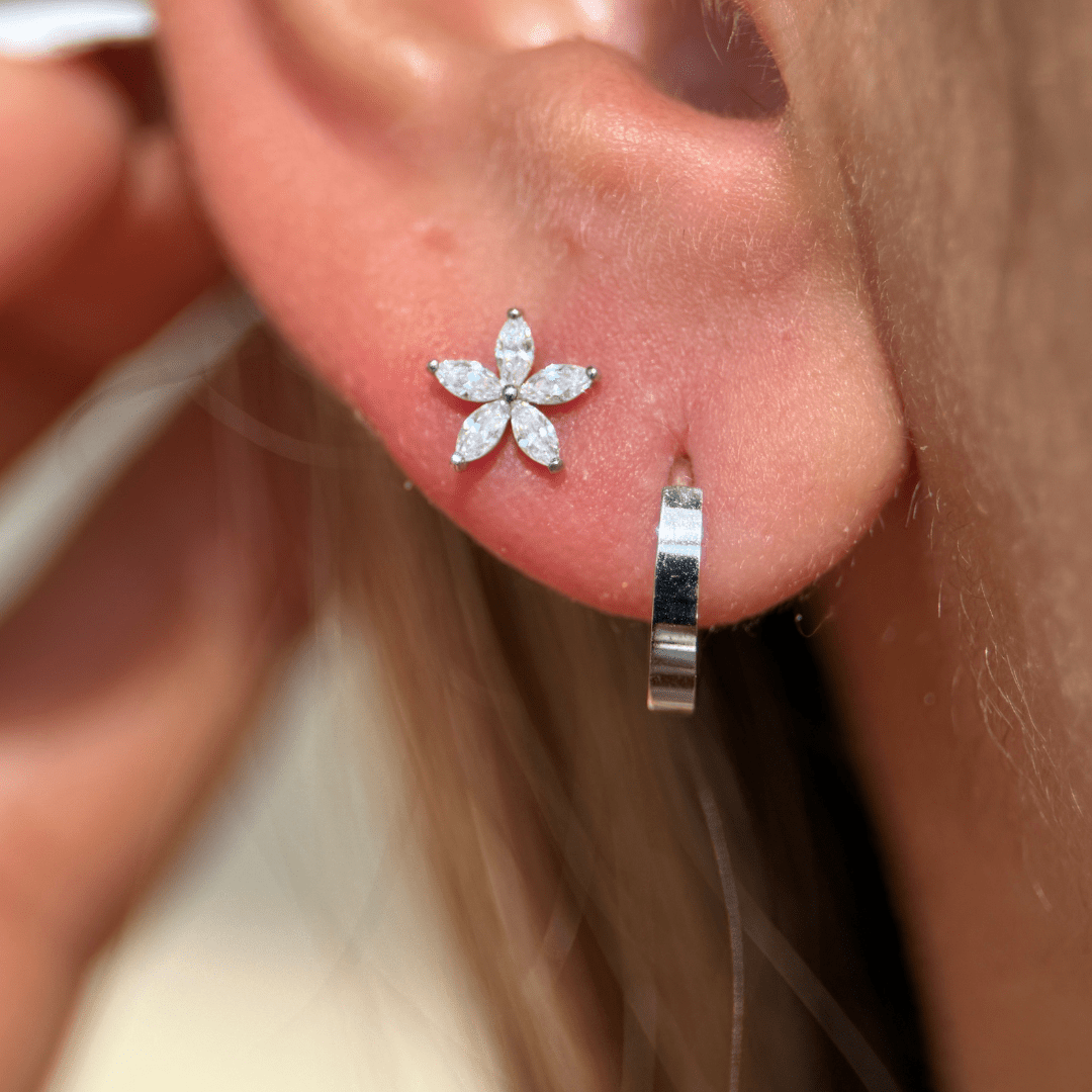 Gold Mini Hoop Earring in Solid 14k White Gold