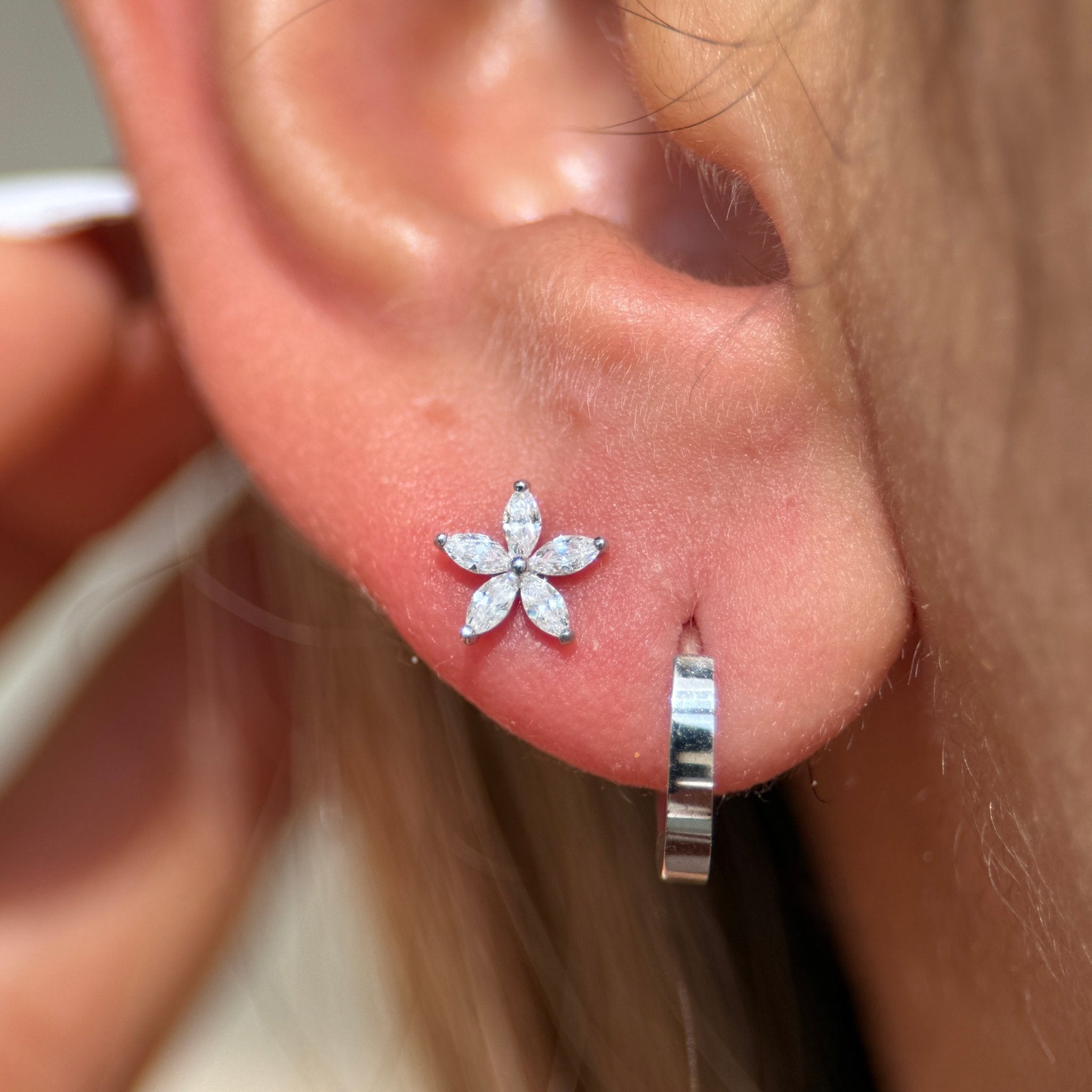 Marquise Flower Flat Back in Solid 14k White Gold