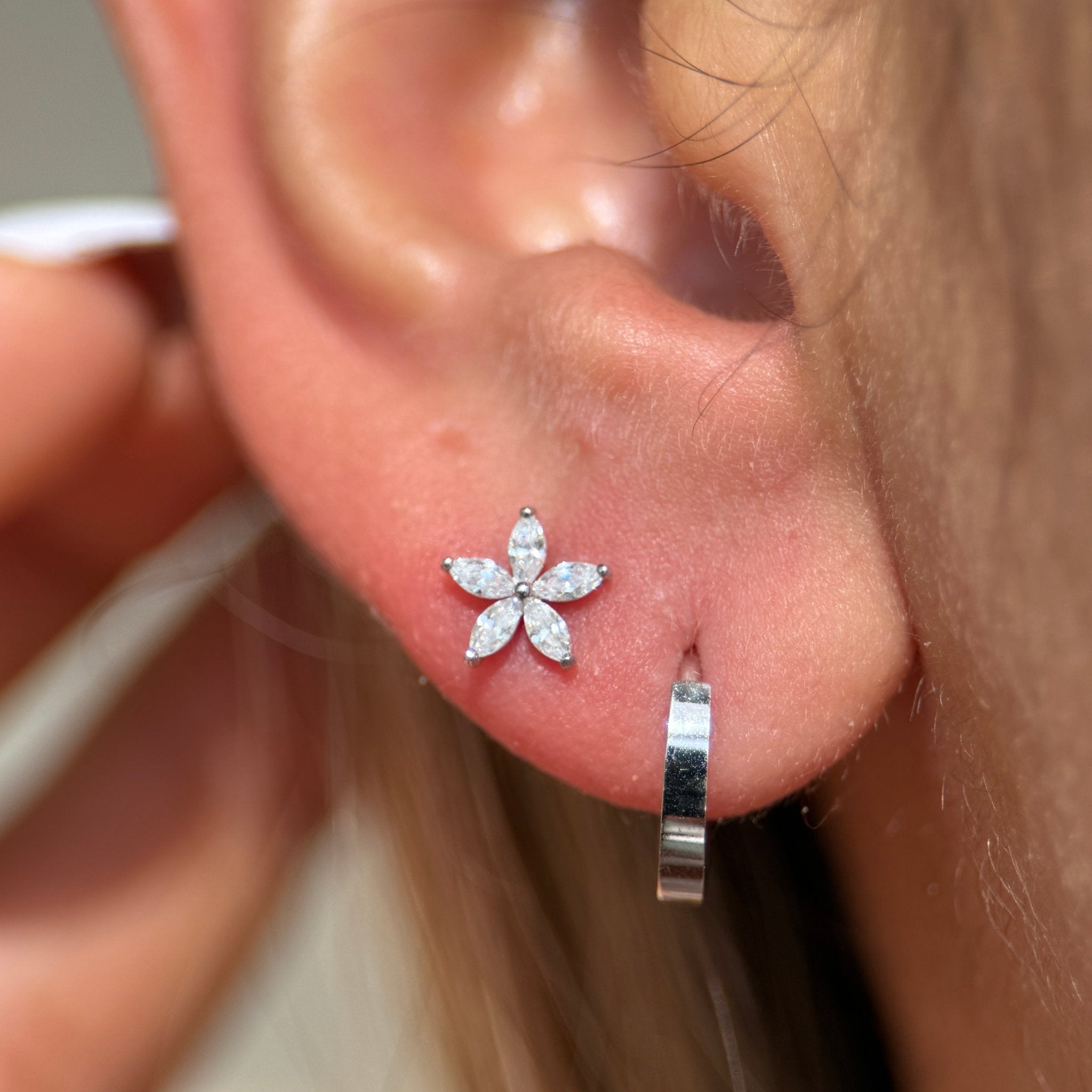 Marquise Flower Flat Back in Solid 14k White Gold