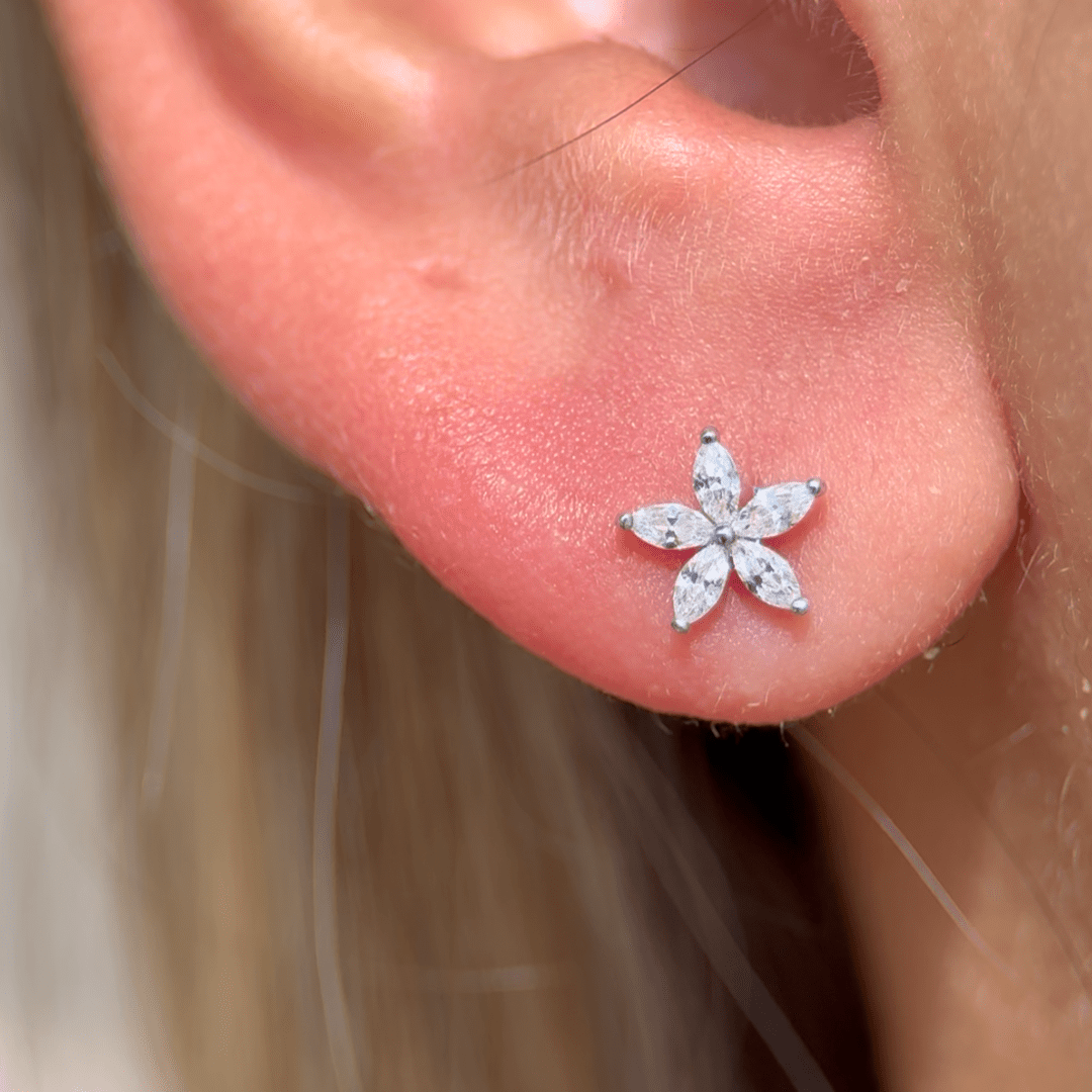 Marquise Flower Flat Back in Solid 14k White Gold