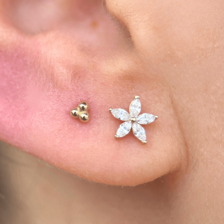 Marquise Flower Flat Back in Solid 14k White Gold