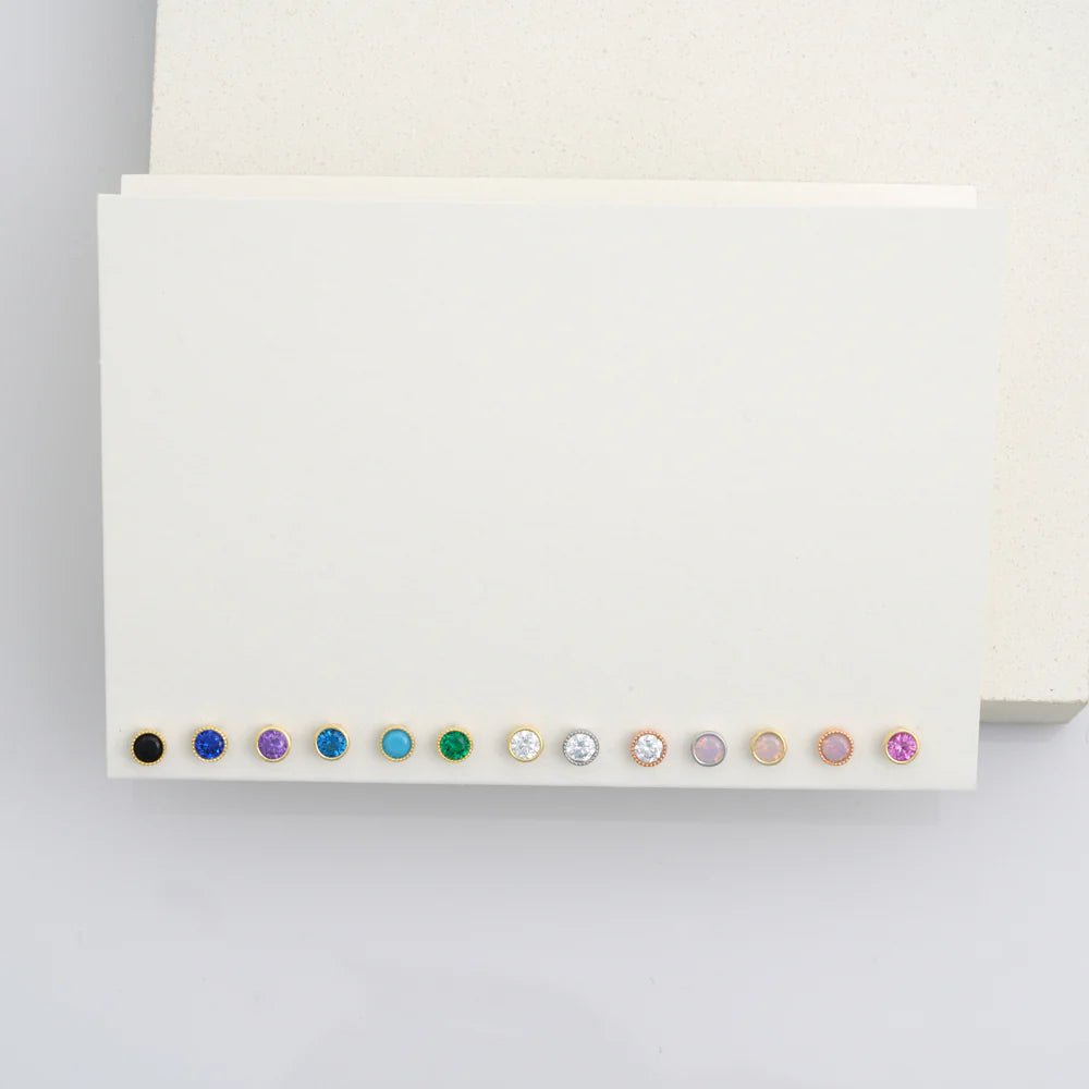 Round Gemstone Flat Back Stud Bezel Set in Solid 14k White Gold