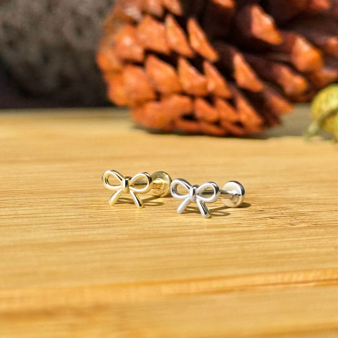 Solid 14k White Gold Bow Knot Stud Earring