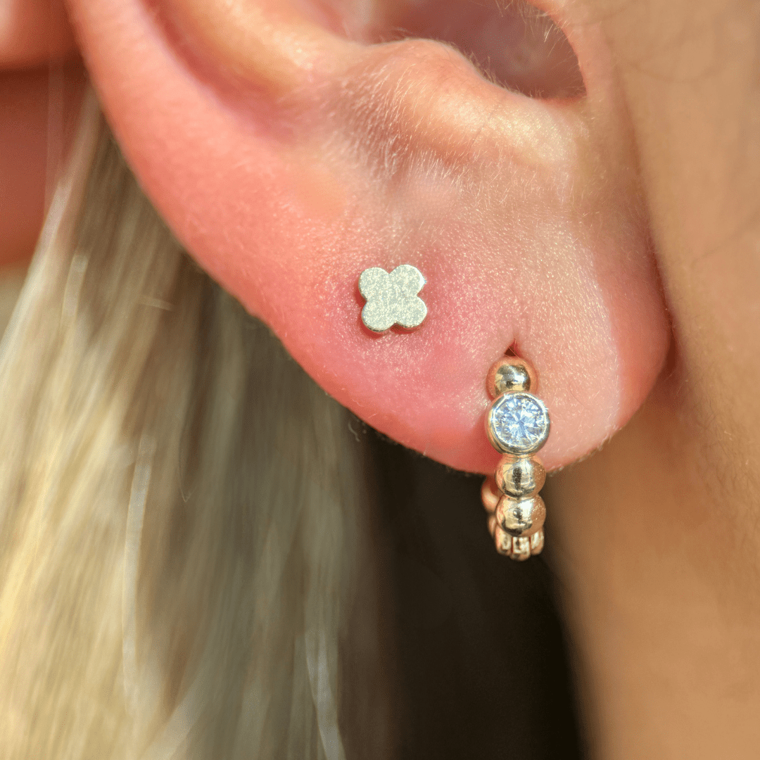 Gold Clover Flat Back Stud in Solid 14k Yellow Gold