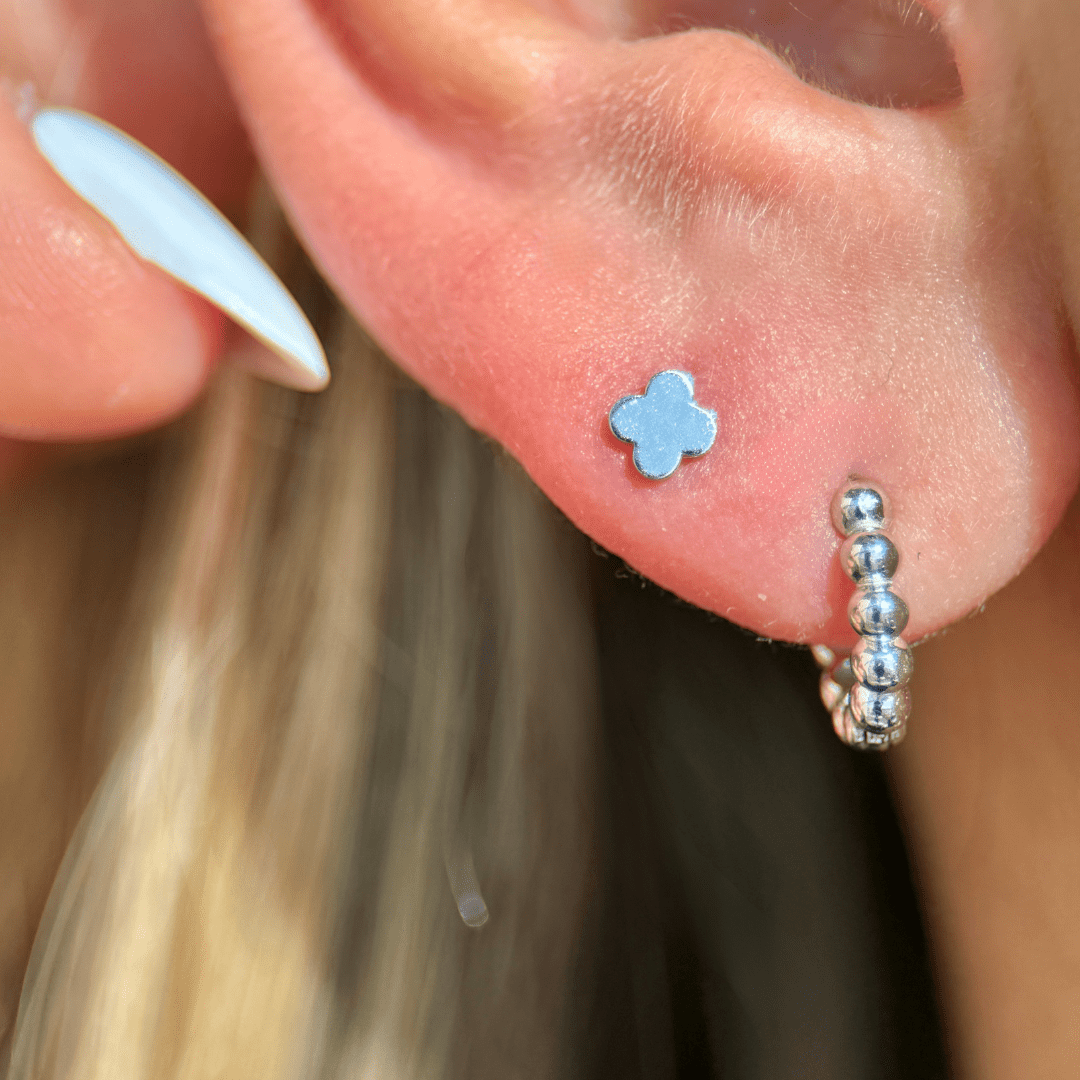 Gold Clover Flat Back Stud in Solid 14k White Gold